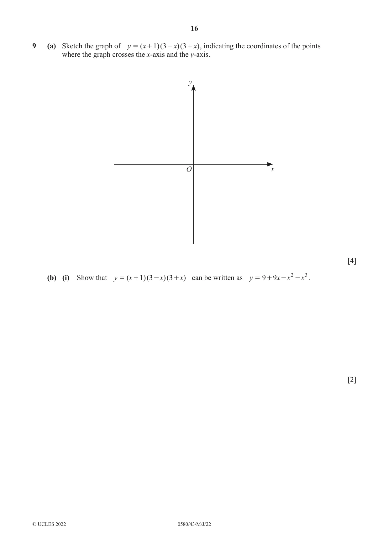 Cambridge IGCSE Mathematics 0580 2022 May/June Paper 4 · Variant 3 question paper, page 16 of 20