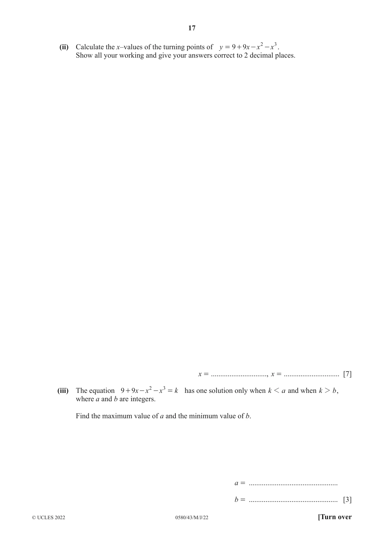 Cambridge IGCSE Mathematics 0580 2022 May/June Paper 4 · Variant 3 question paper, page 17 of 20