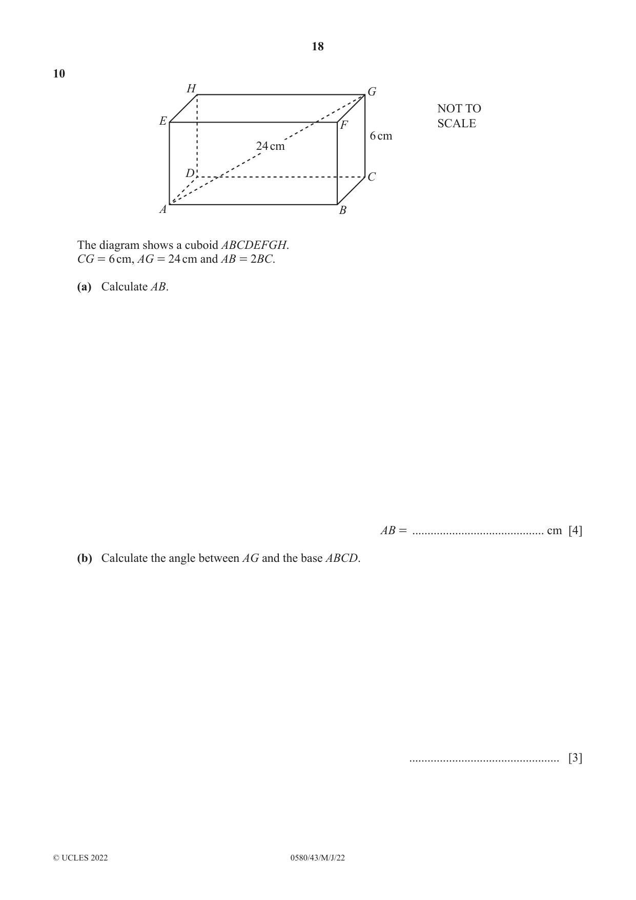 Cambridge IGCSE Mathematics 0580 2022 May/June Paper 4 · Variant 3 question paper, page 18 of 20