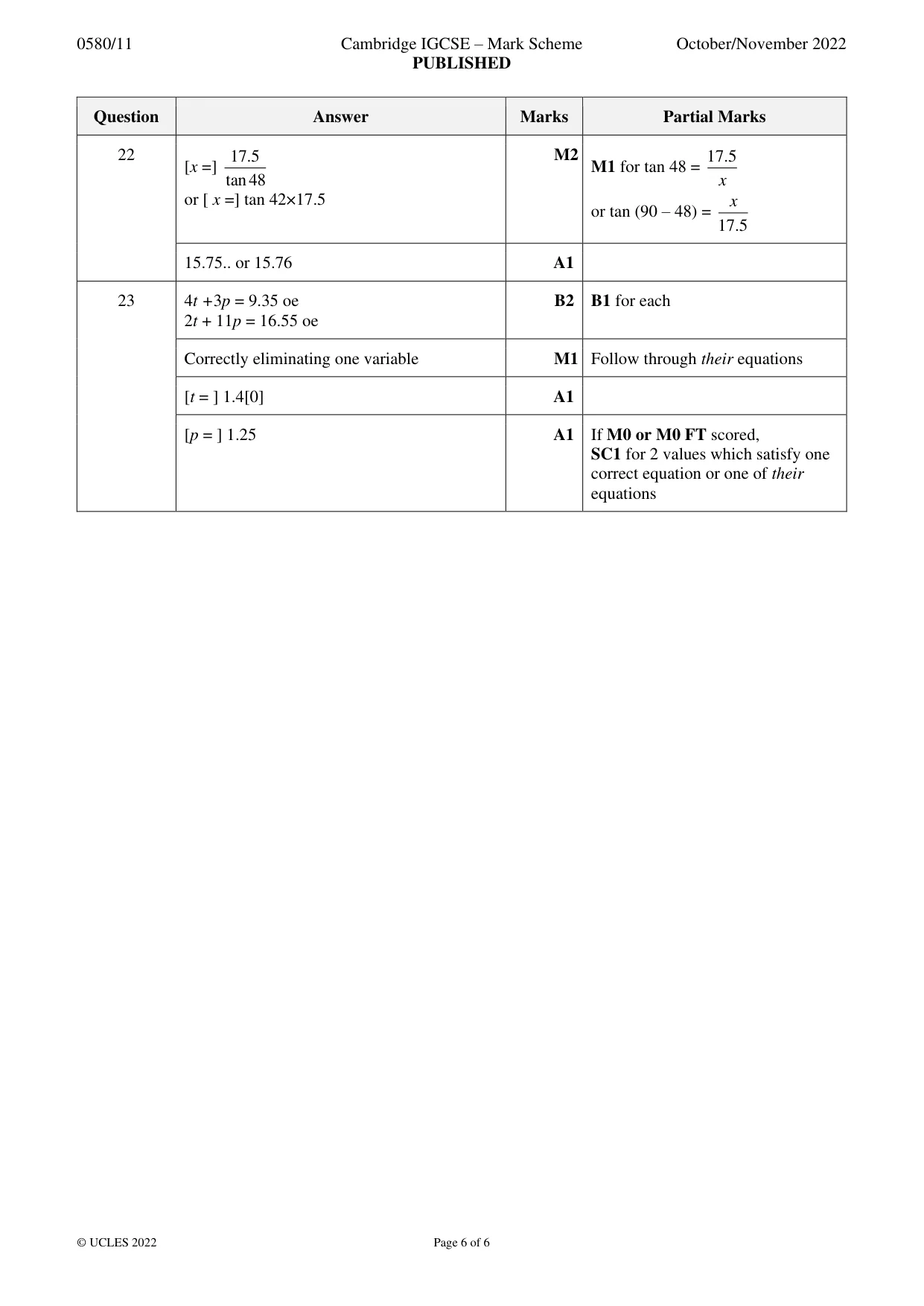 Mark scheme, page 6 of 6