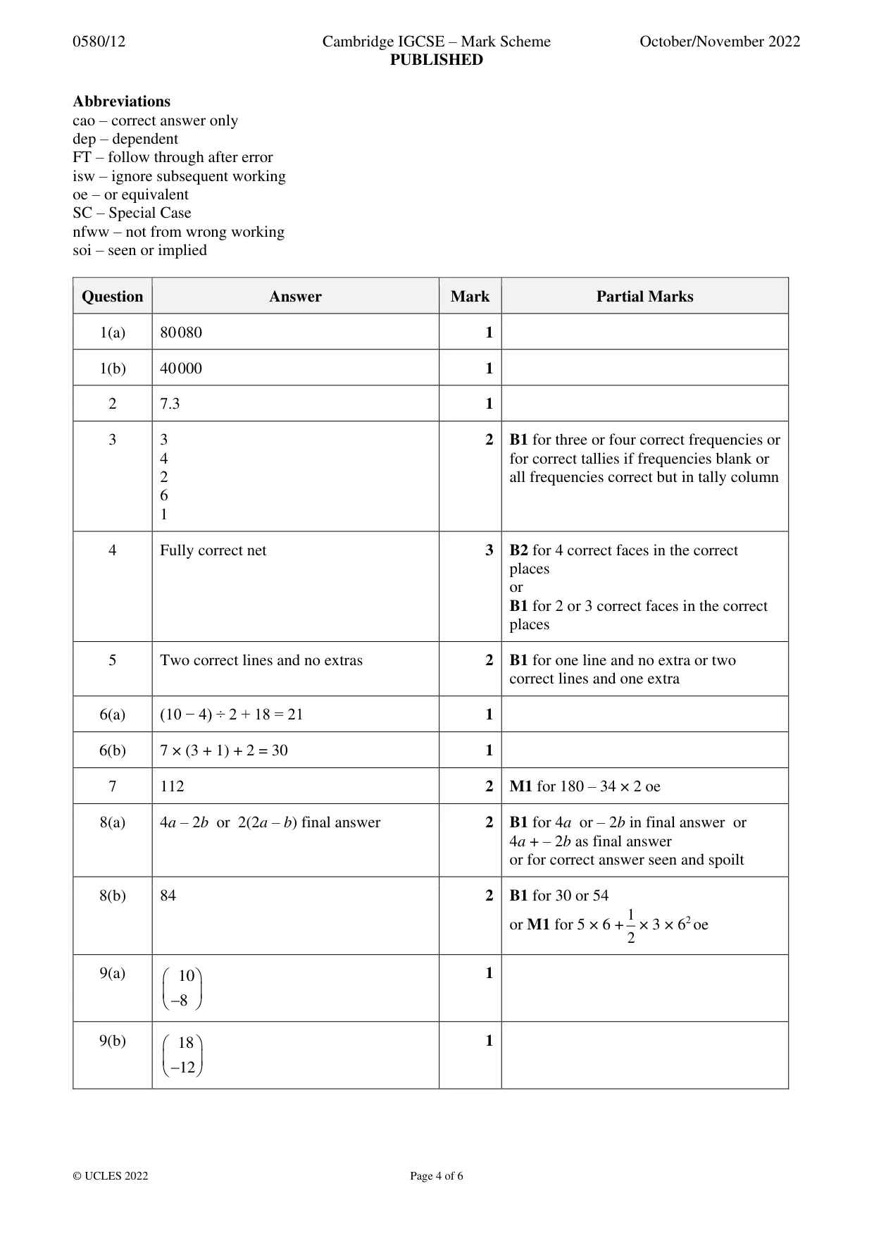 Mark scheme, page 4 of 6