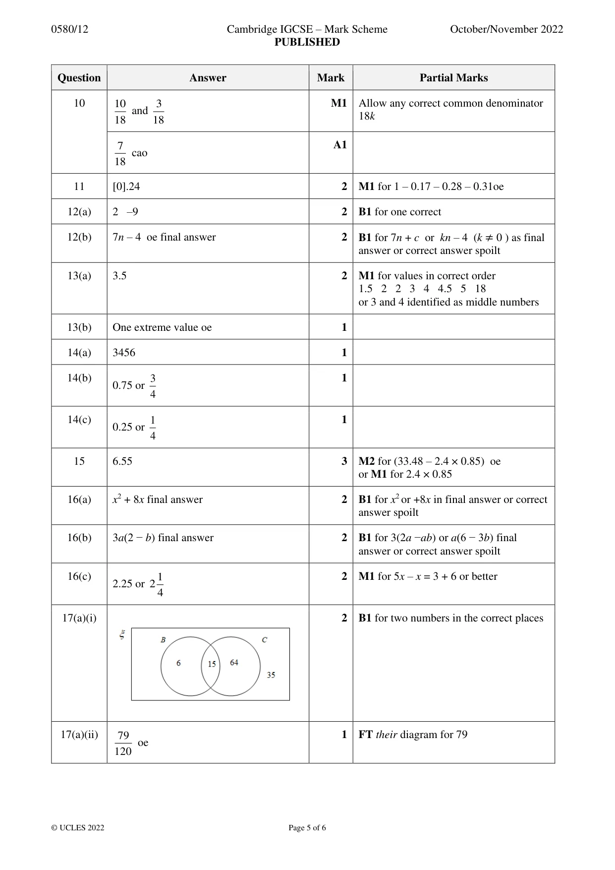 Mark scheme, page 5 of 6