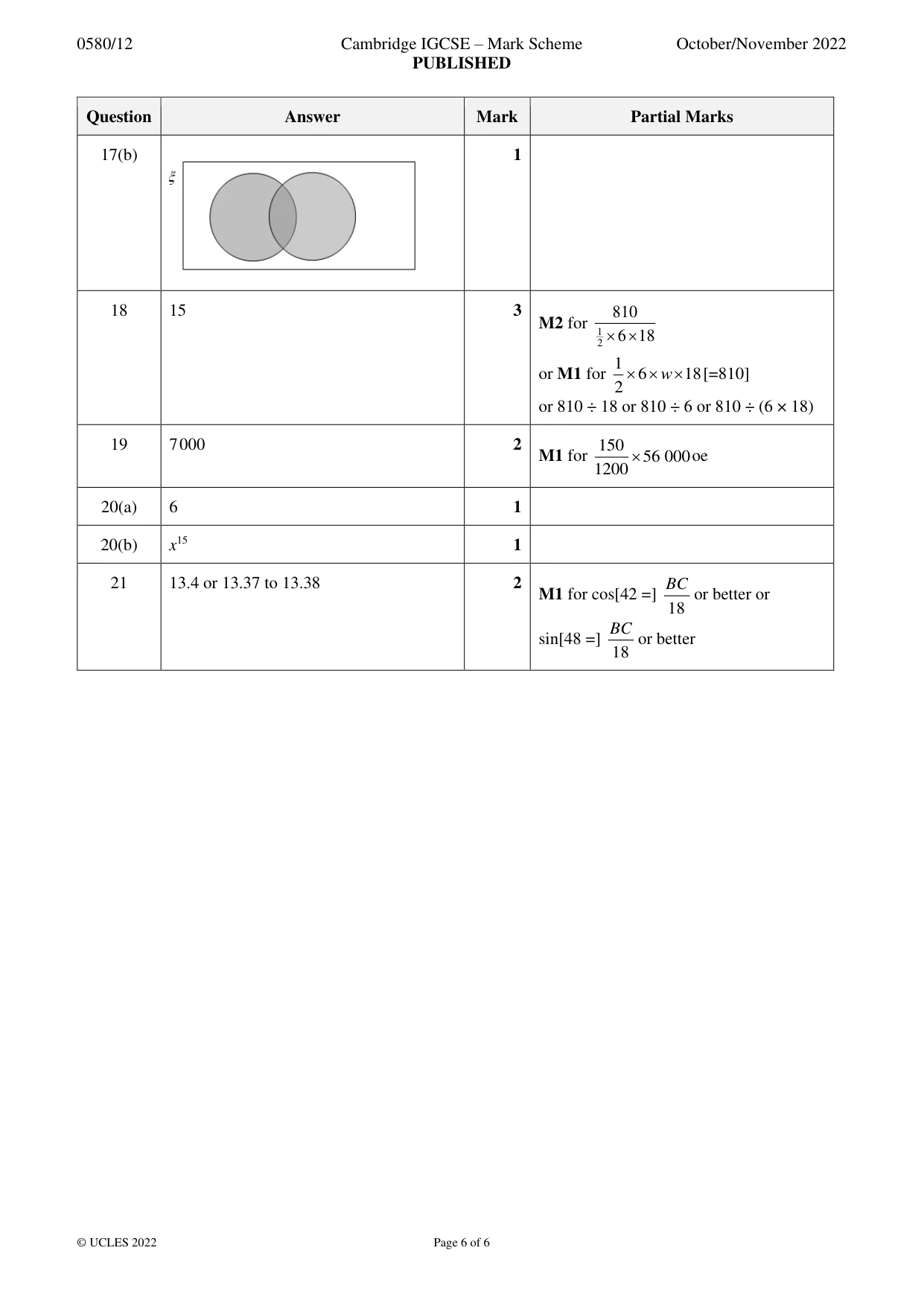 Mark scheme, page 6 of 6