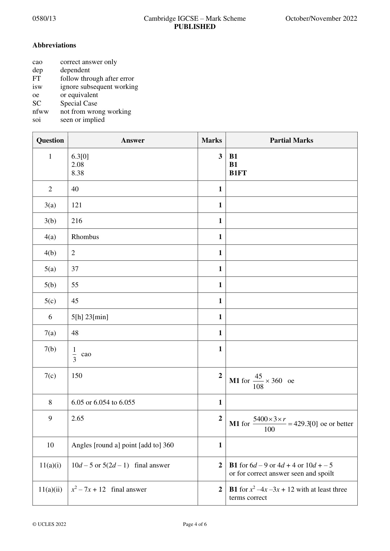Mark scheme, page 4 of 6
