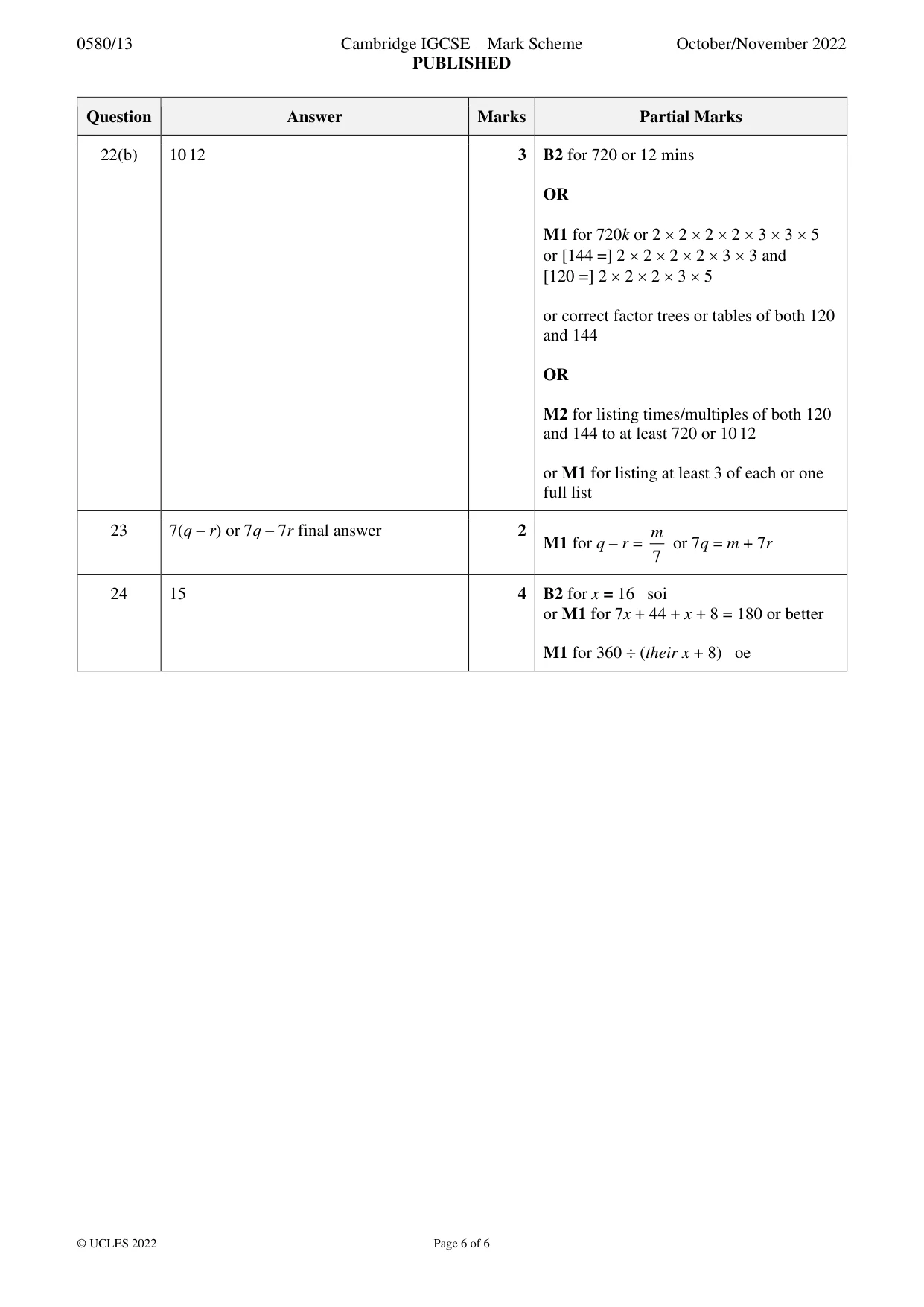 Mark scheme, page 6 of 6