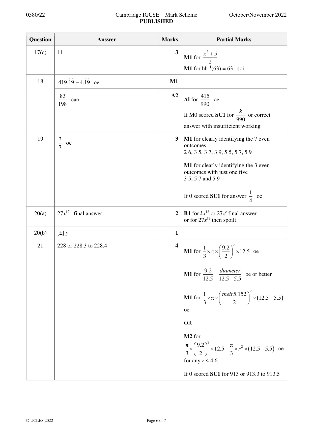 Mark scheme, page 6 of 7