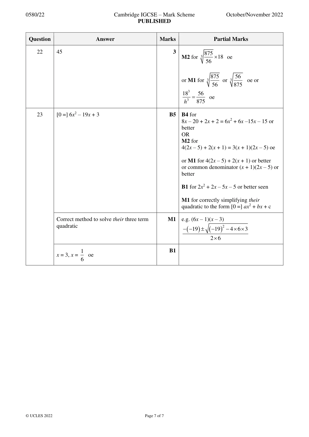 Mark scheme, page 7 of 7