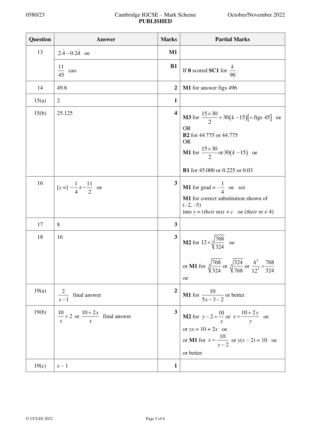 Mark scheme, page 5 of 6