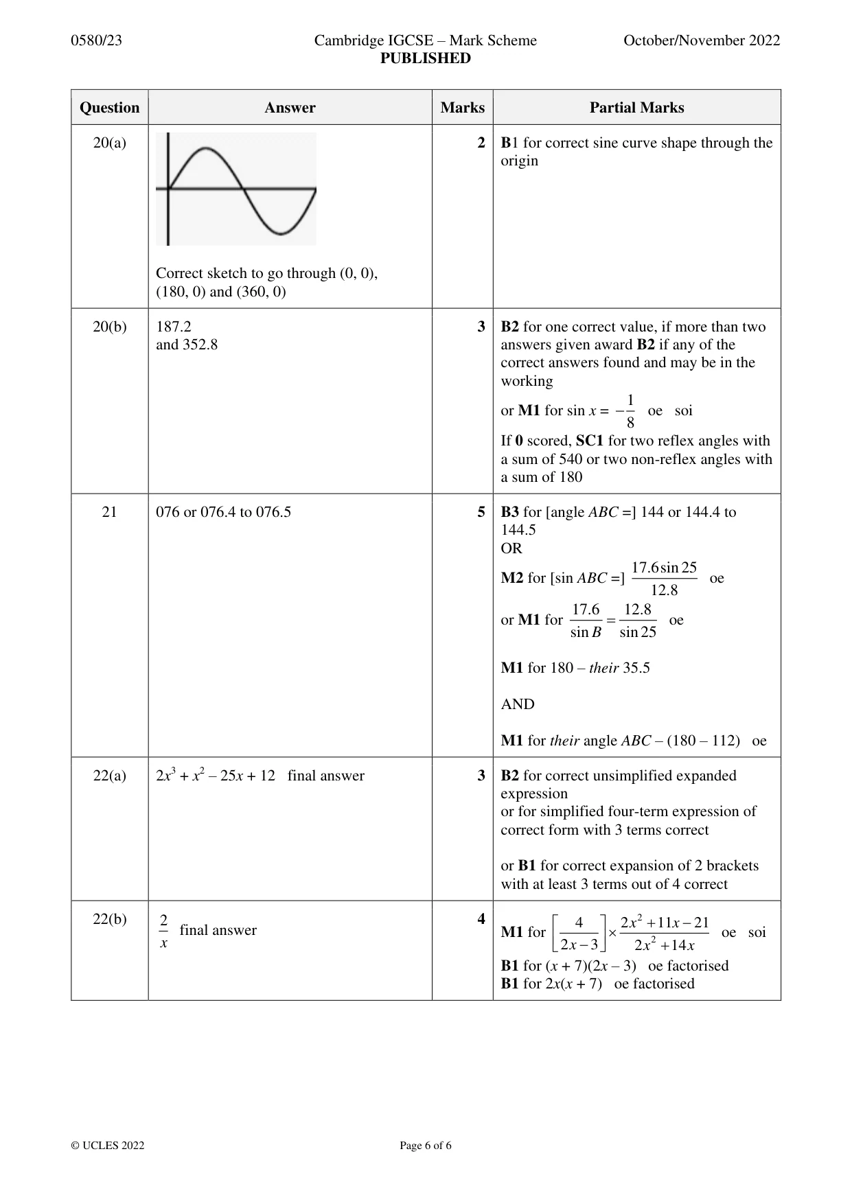 Mark scheme, page 6 of 6