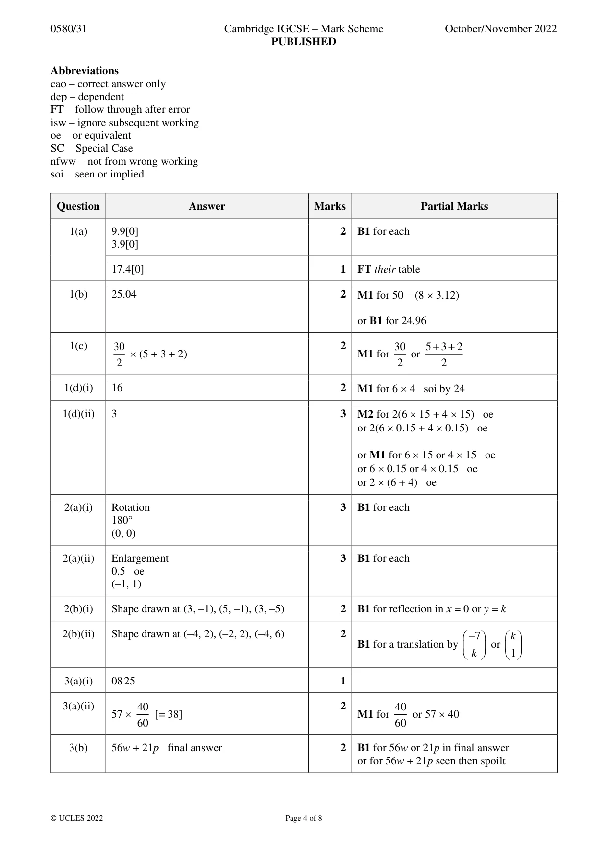 Mark scheme, page 4 of 8