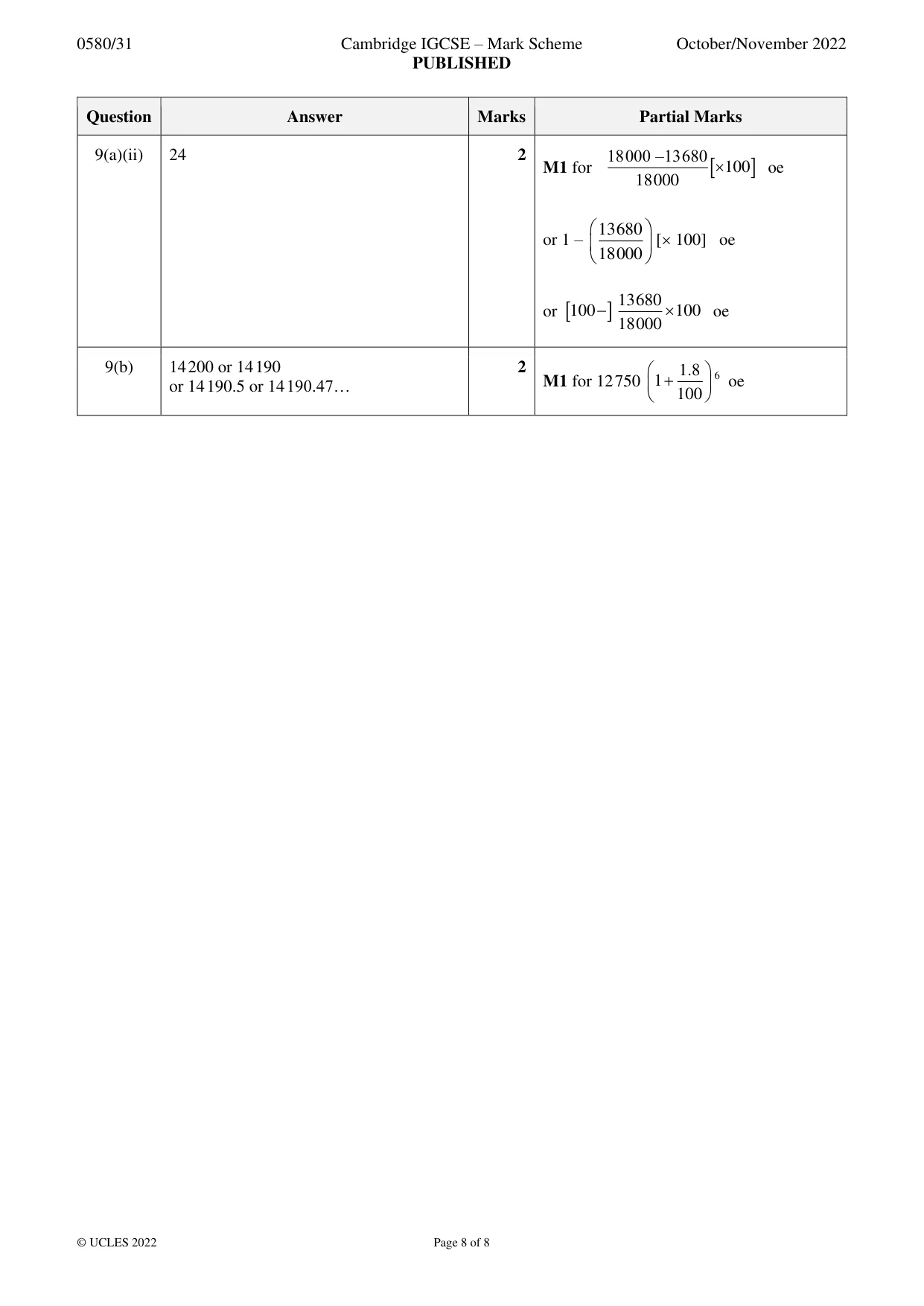 Mark scheme, page 8 of 8