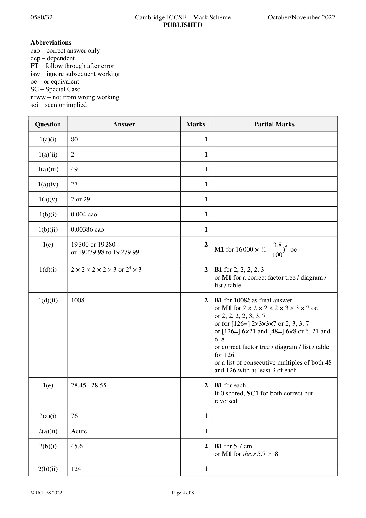 Mark scheme, page 4 of 8