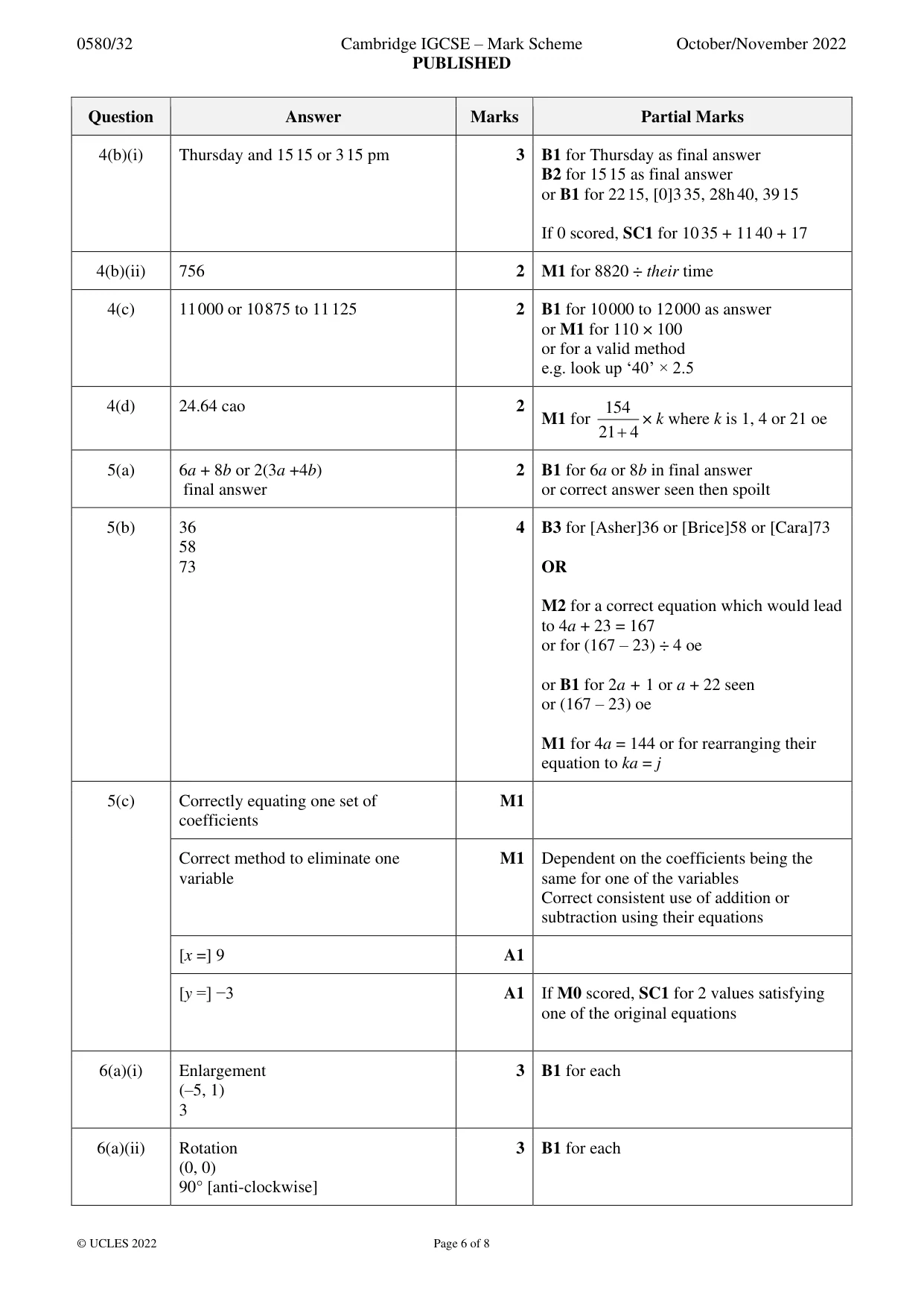 Mark scheme, page 6 of 8