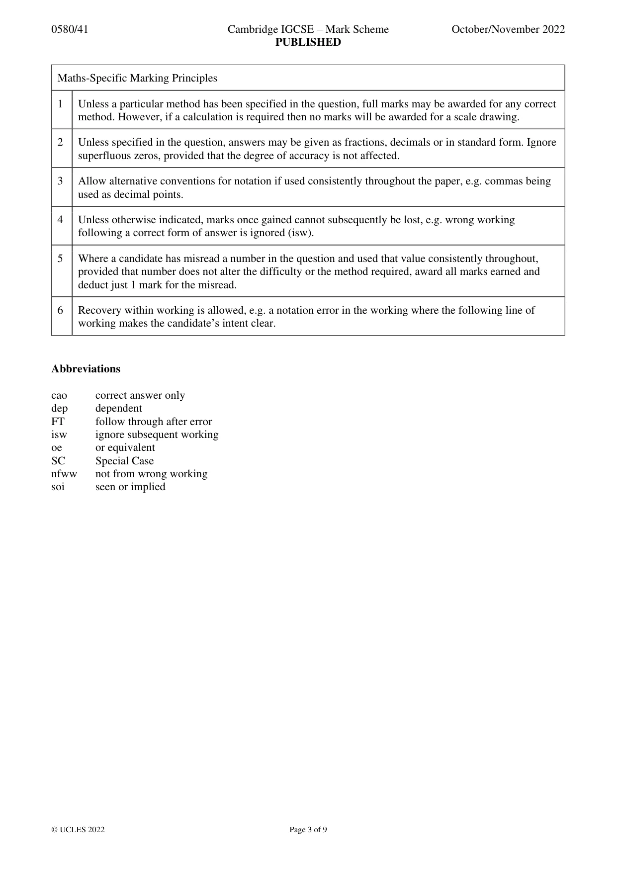 Mark scheme, page 3 of 9