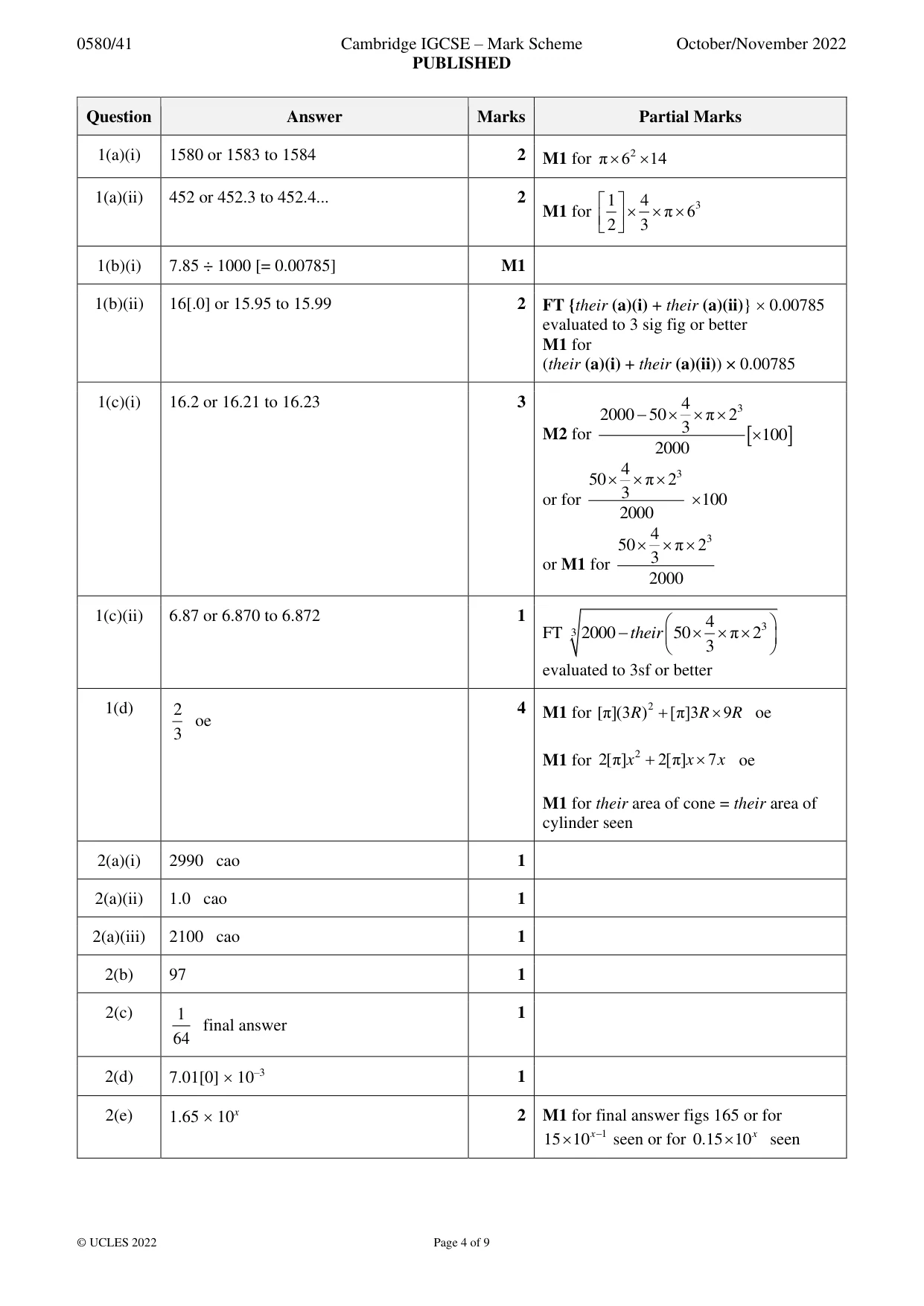Mark scheme, page 4 of 9