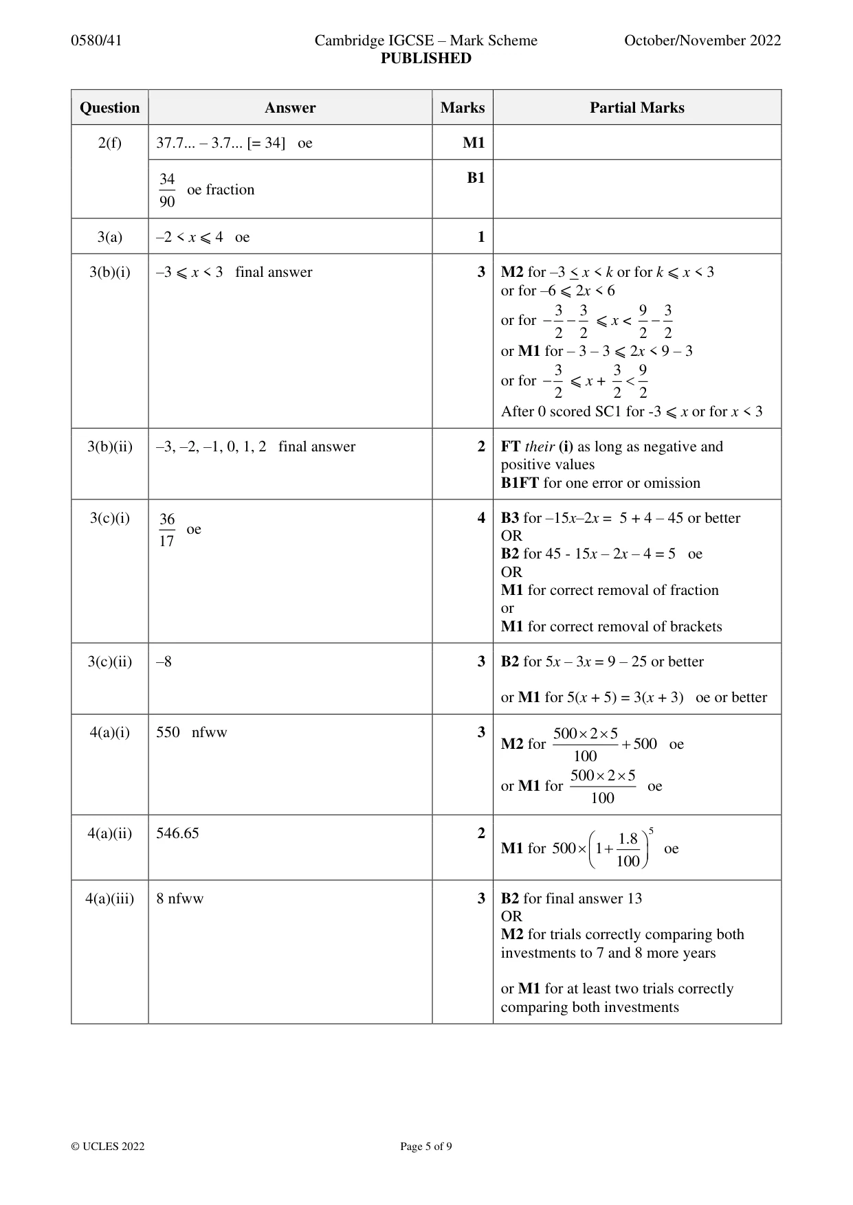 Mark scheme, page 5 of 9