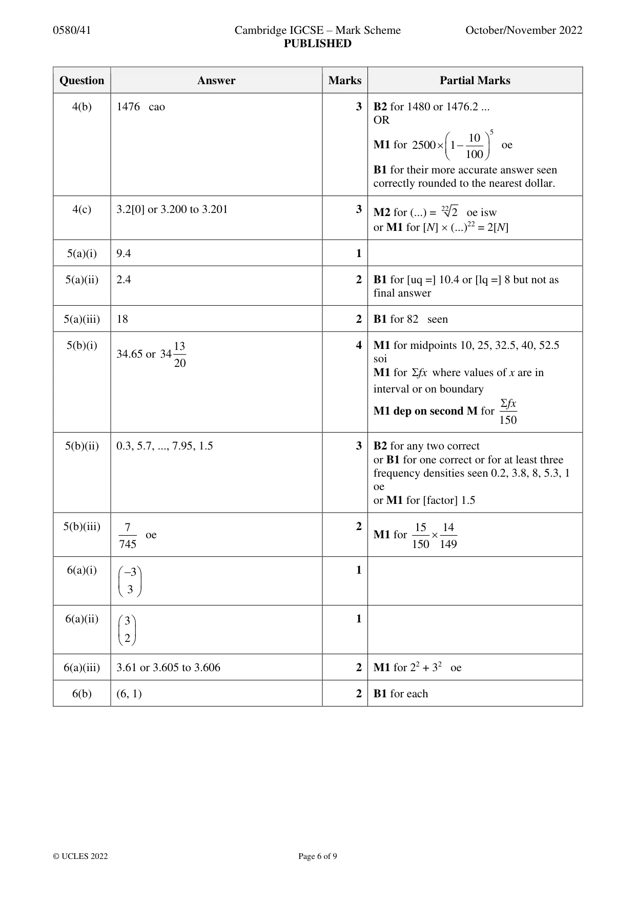 Mark scheme, page 6 of 9