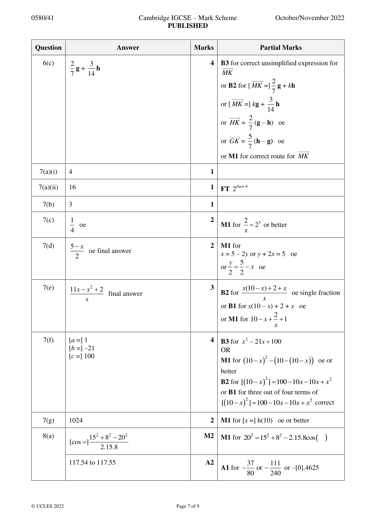 Mark scheme, page 7 of 9