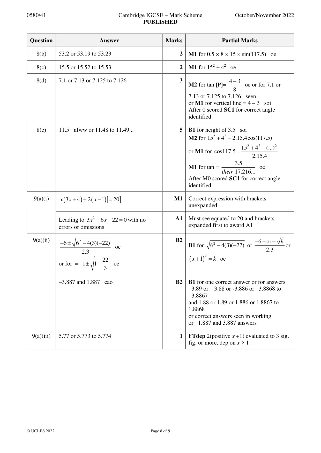 Mark scheme, page 8 of 9