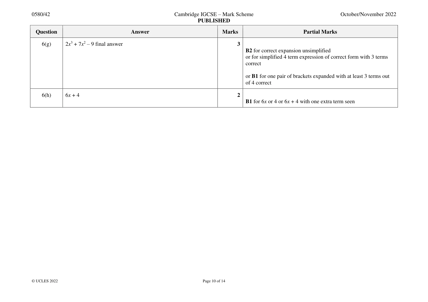 Mark scheme, page 10 of 14