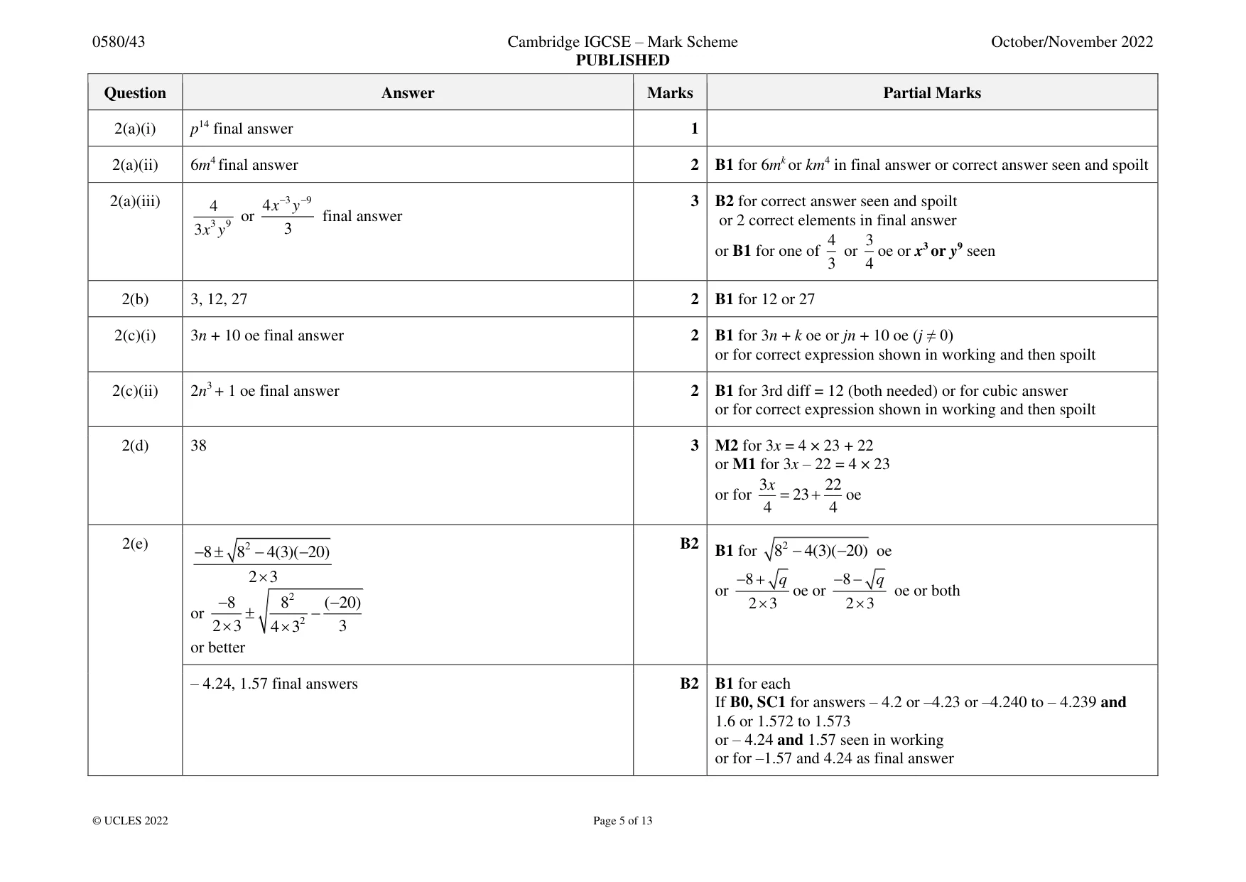 Mark scheme, page 5 of 13