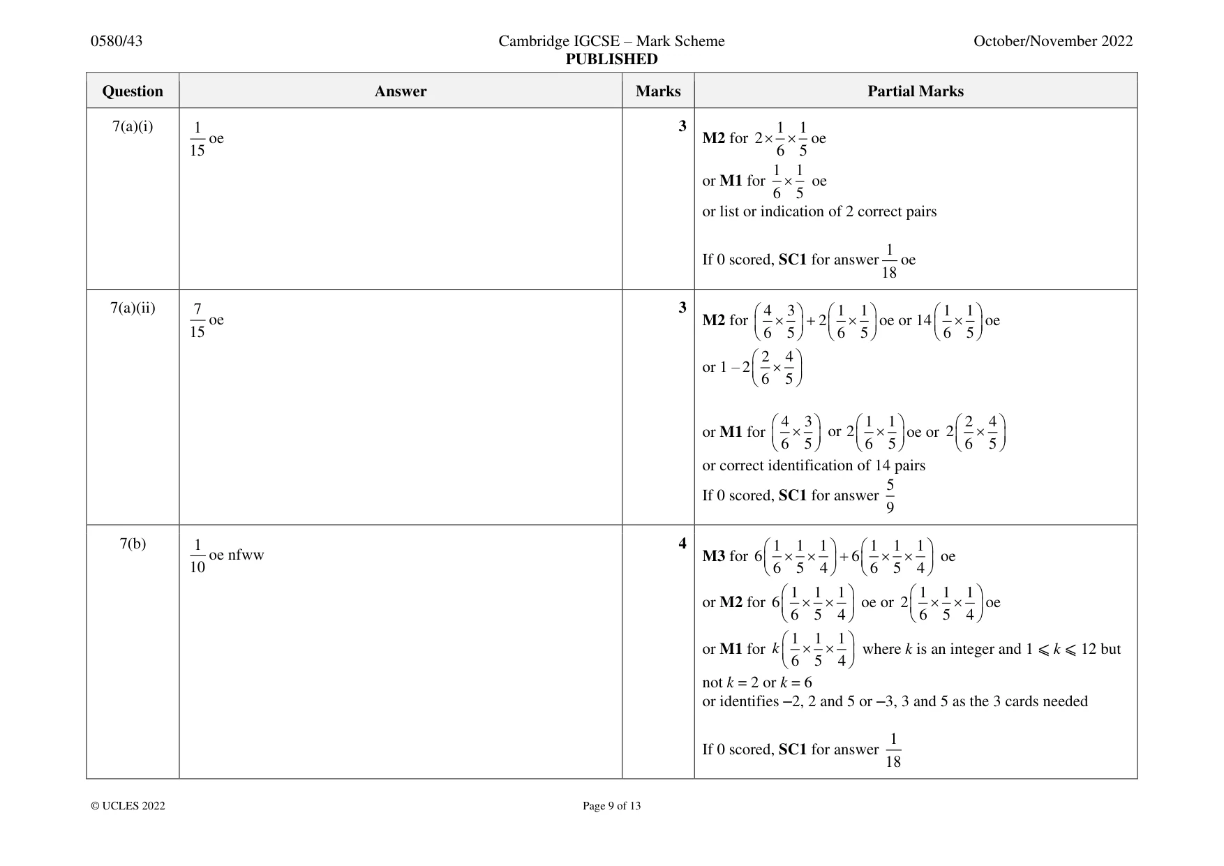 Mark scheme, page 9 of 13