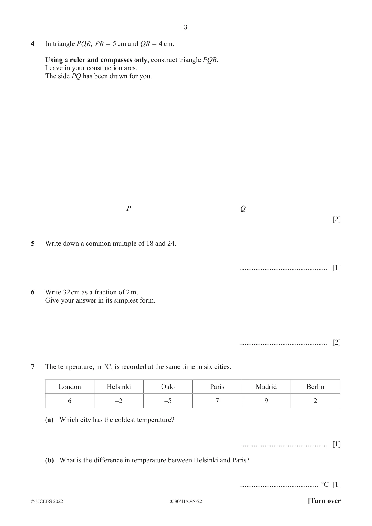 Cambridge IGCSE Mathematics 0580 2022 Oct/Nov Paper 1 · Variant 1 question paper, page 3 of 12