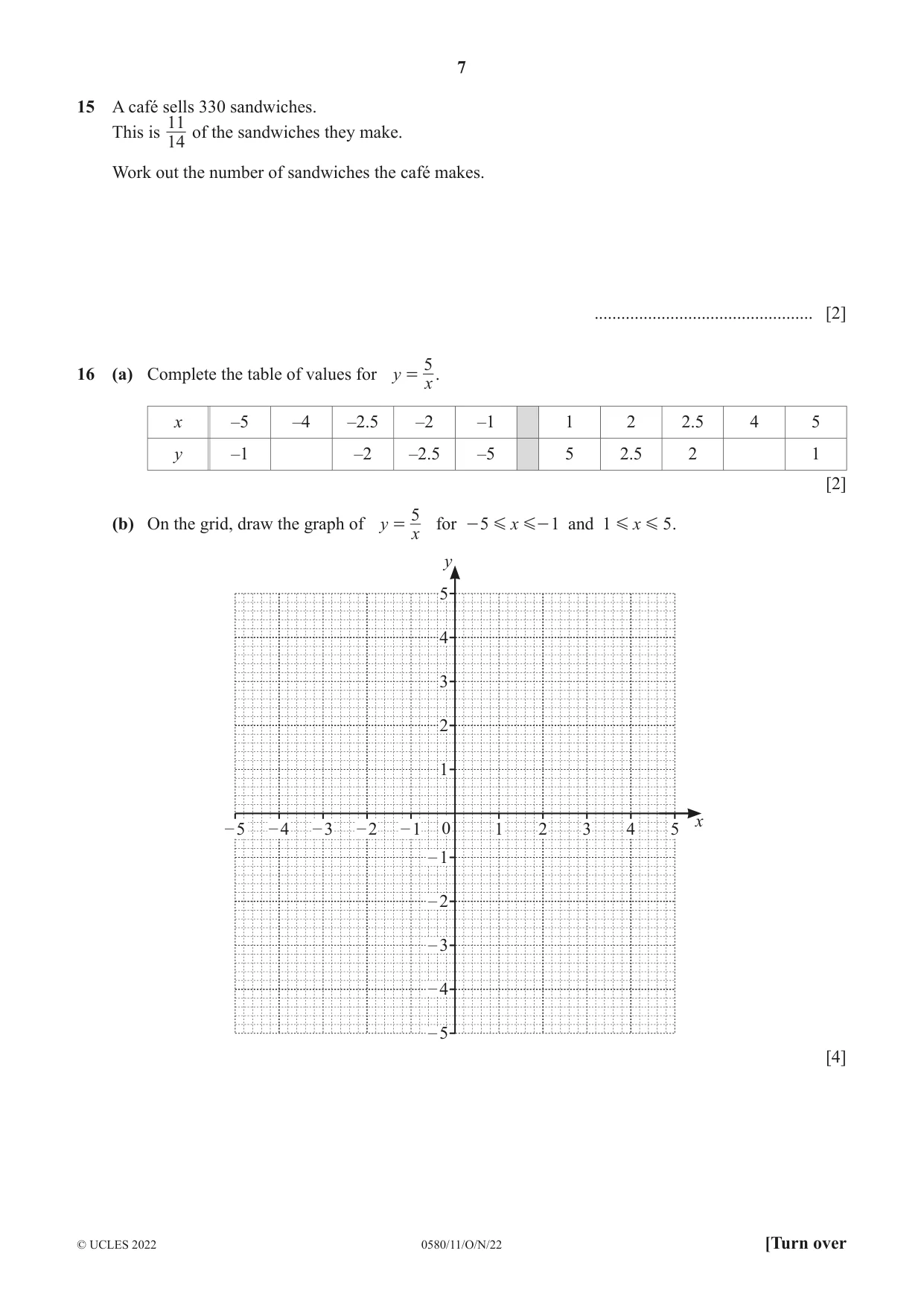 Cambridge IGCSE Mathematics 0580 2022 Oct/Nov Paper 1 · Variant 1 question paper, page 7 of 12