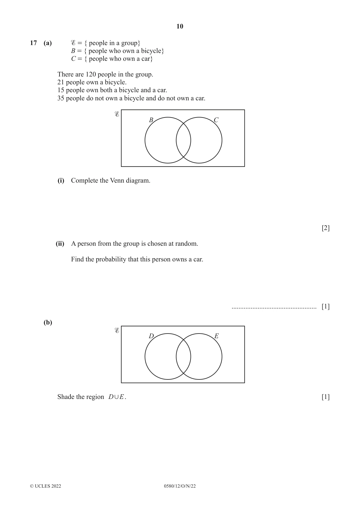 Cambridge IGCSE Mathematics 0580 2022 Oct/Nov Paper 1 · Variant 2 question paper, page 10 of 12