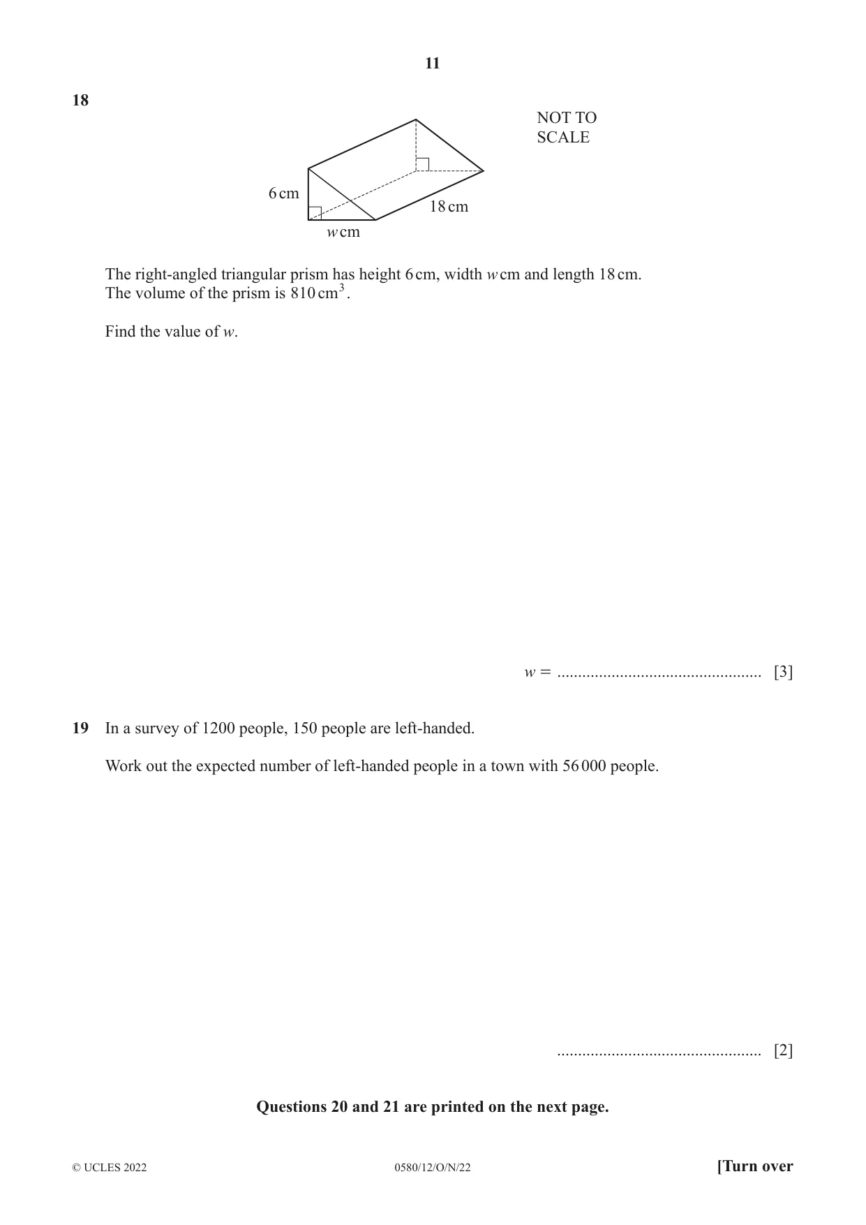Cambridge IGCSE Mathematics 0580 2022 Oct/Nov Paper 1 · Variant 2 question paper, page 11 of 12