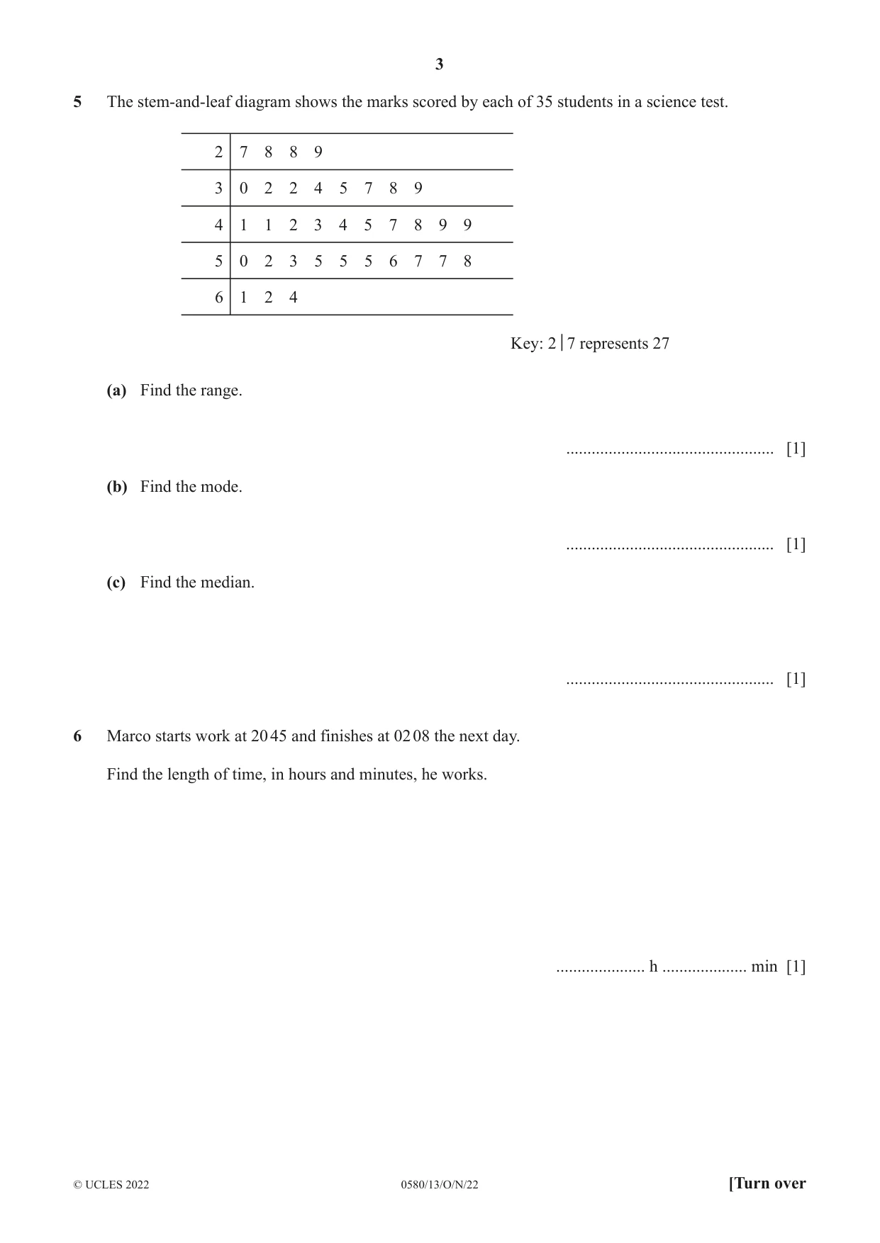 Cambridge IGCSE Mathematics 0580 2022 Oct/Nov Paper 1 · Variant 3 question paper, page 3 of 12
