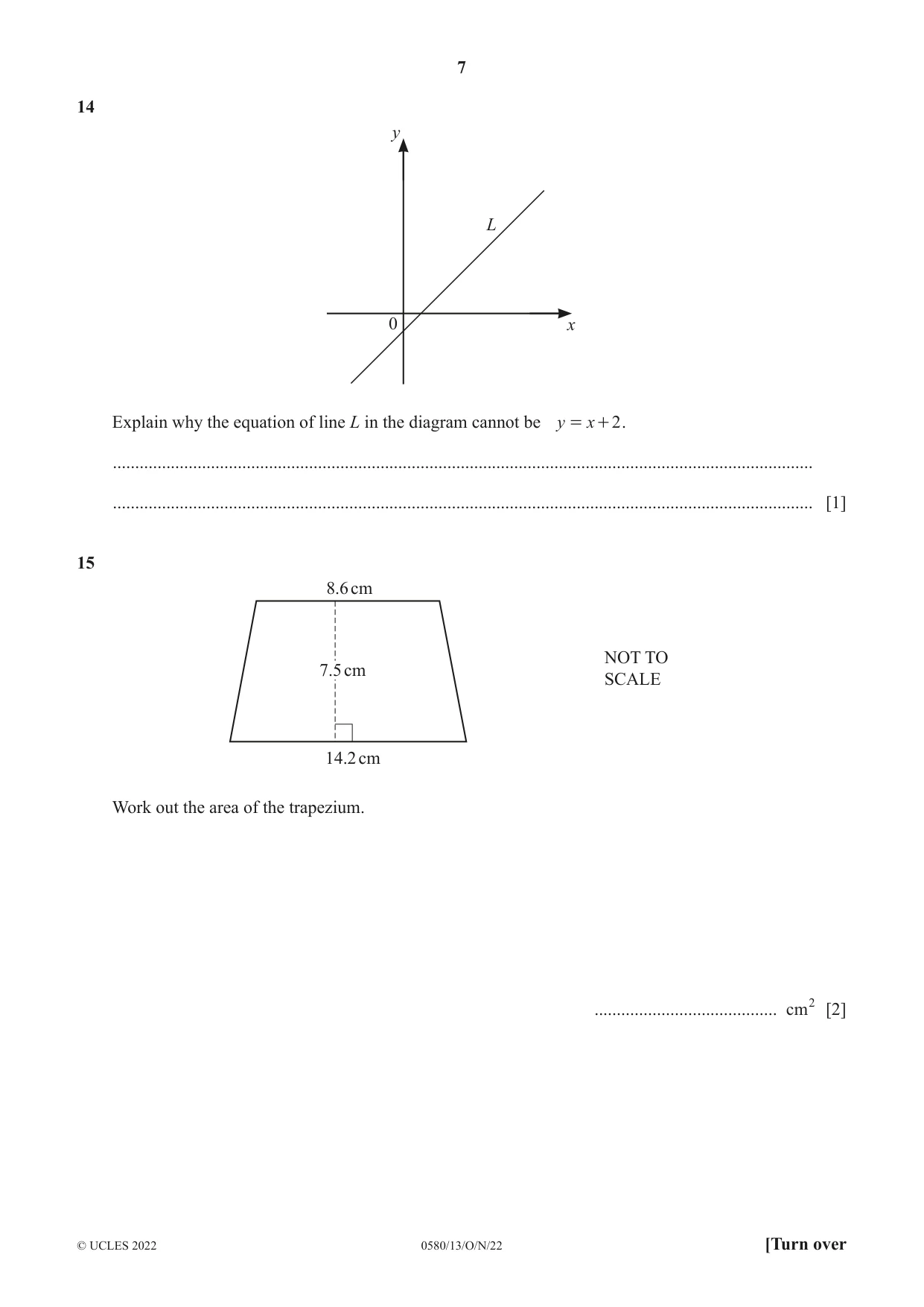 Cambridge IGCSE Mathematics 0580 2022 Oct/Nov Paper 1 · Variant 3 question paper, page 7 of 12