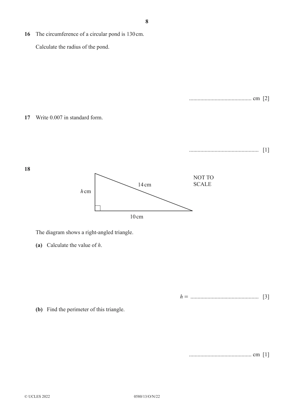 Cambridge IGCSE Mathematics 0580 2022 Oct/Nov Paper 1 · Variant 3 question paper, page 8 of 12