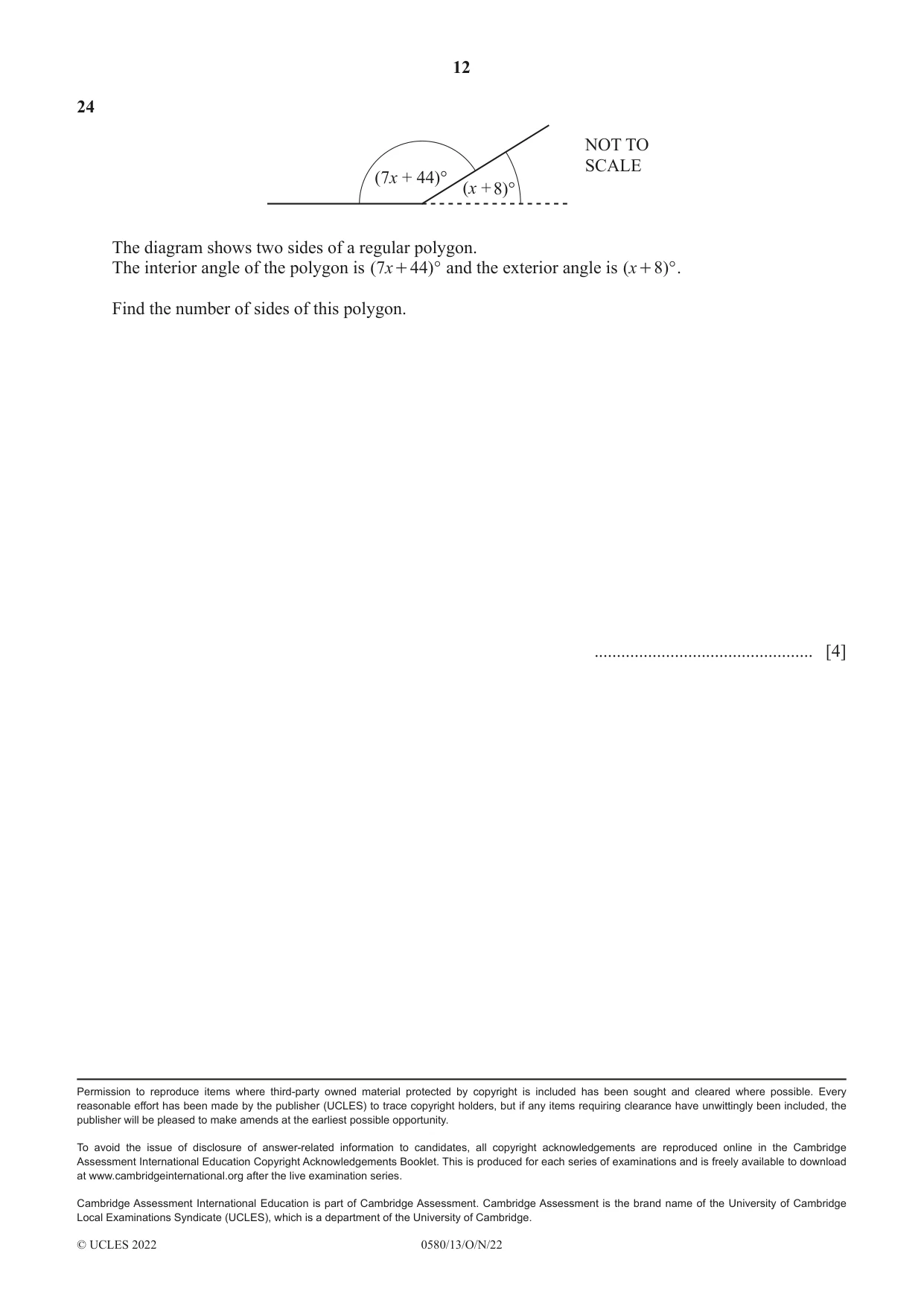 Cambridge IGCSE Mathematics 0580 2022 Oct/Nov Paper 1 · Variant 3 question paper, page 12 of 12