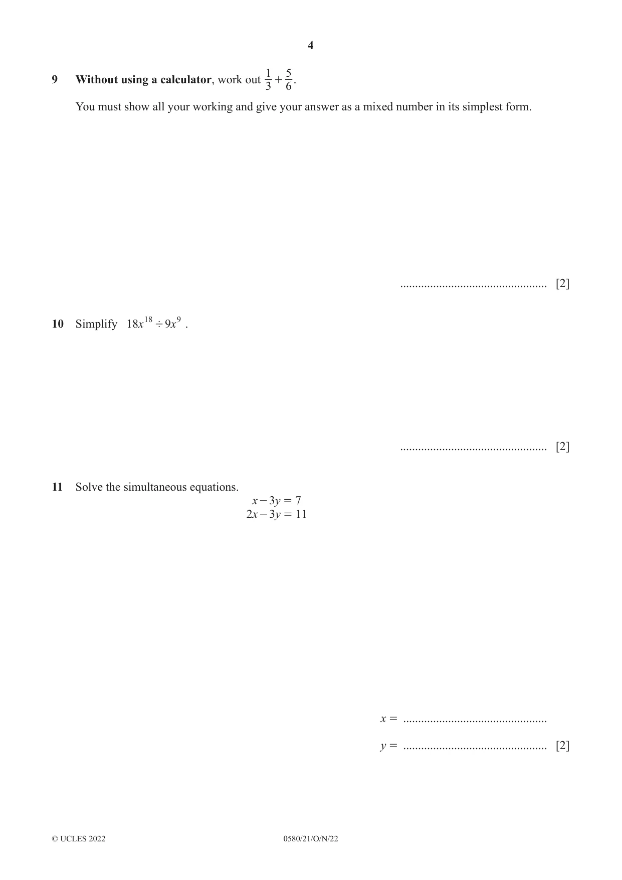 Cambridge IGCSE Mathematics 0580 2022 Oct/Nov Paper 2 · Variant 1 question paper, page 4 of 12