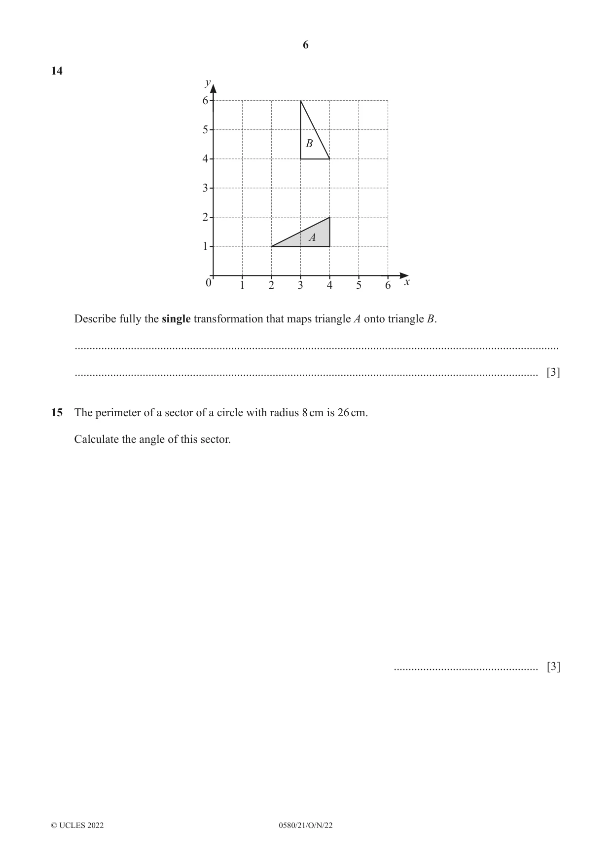 Cambridge IGCSE Mathematics 0580 2022 Oct/Nov Paper 2 · Variant 1 question paper, page 6 of 12