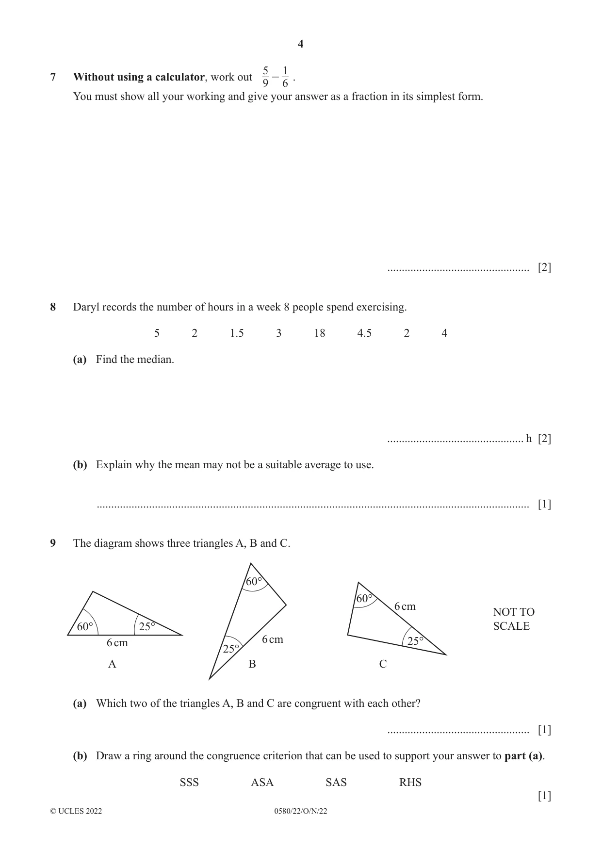 Cambridge IGCSE Mathematics 0580 2022 Oct/Nov Paper 2 · Variant 2 question paper, page 4 of 12