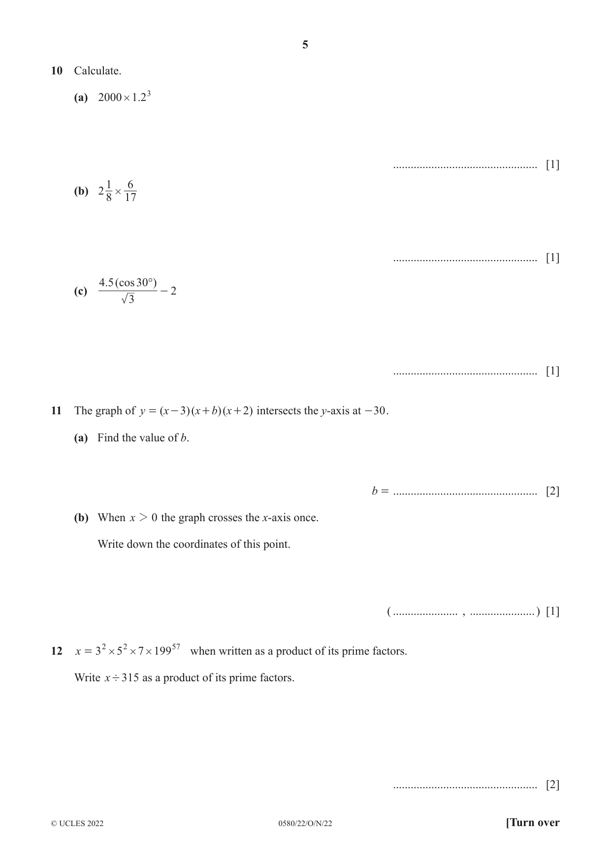 Cambridge IGCSE Mathematics 0580 2022 Oct/Nov Paper 2 · Variant 2 question paper, page 5 of 12