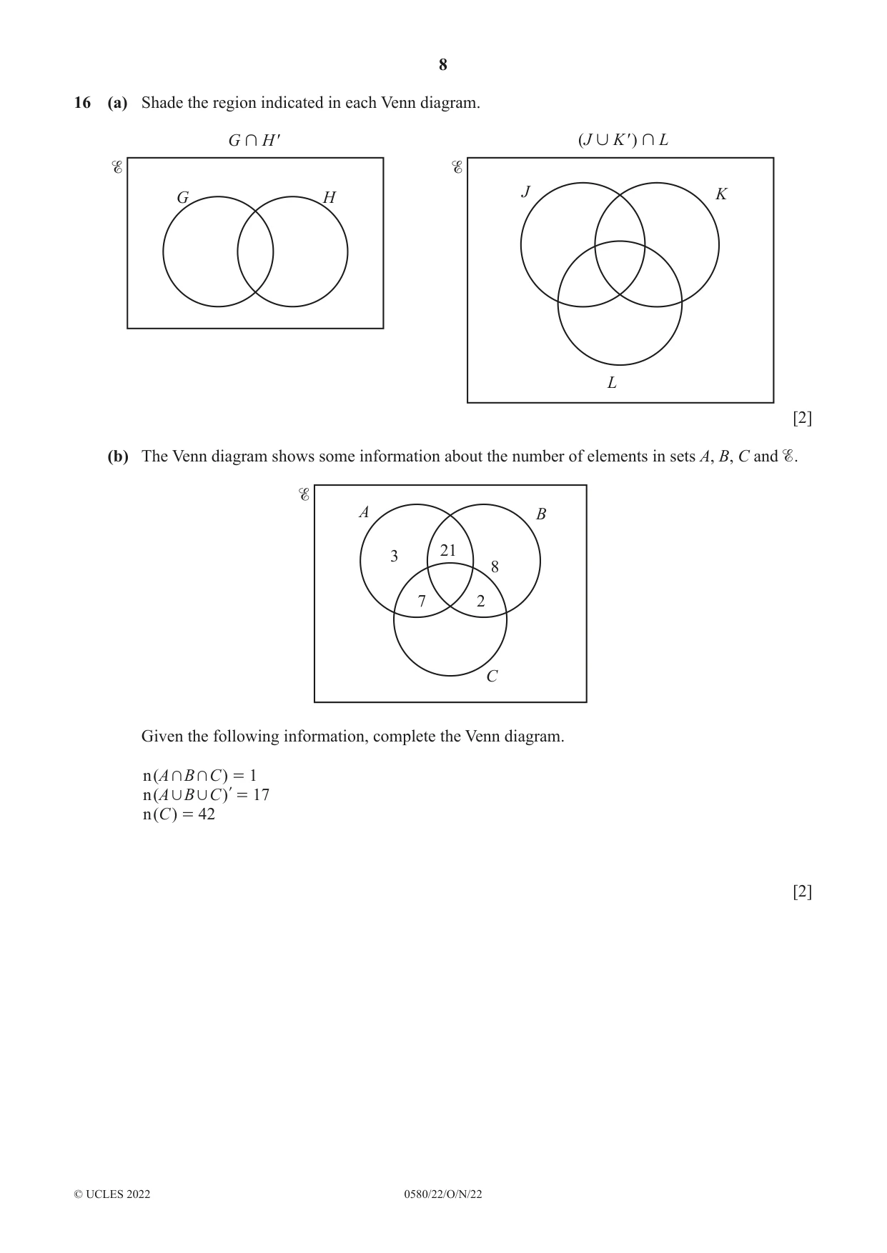 Cambridge IGCSE Mathematics 0580 2022 Oct/Nov Paper 2 · Variant 2 question paper, page 8 of 12