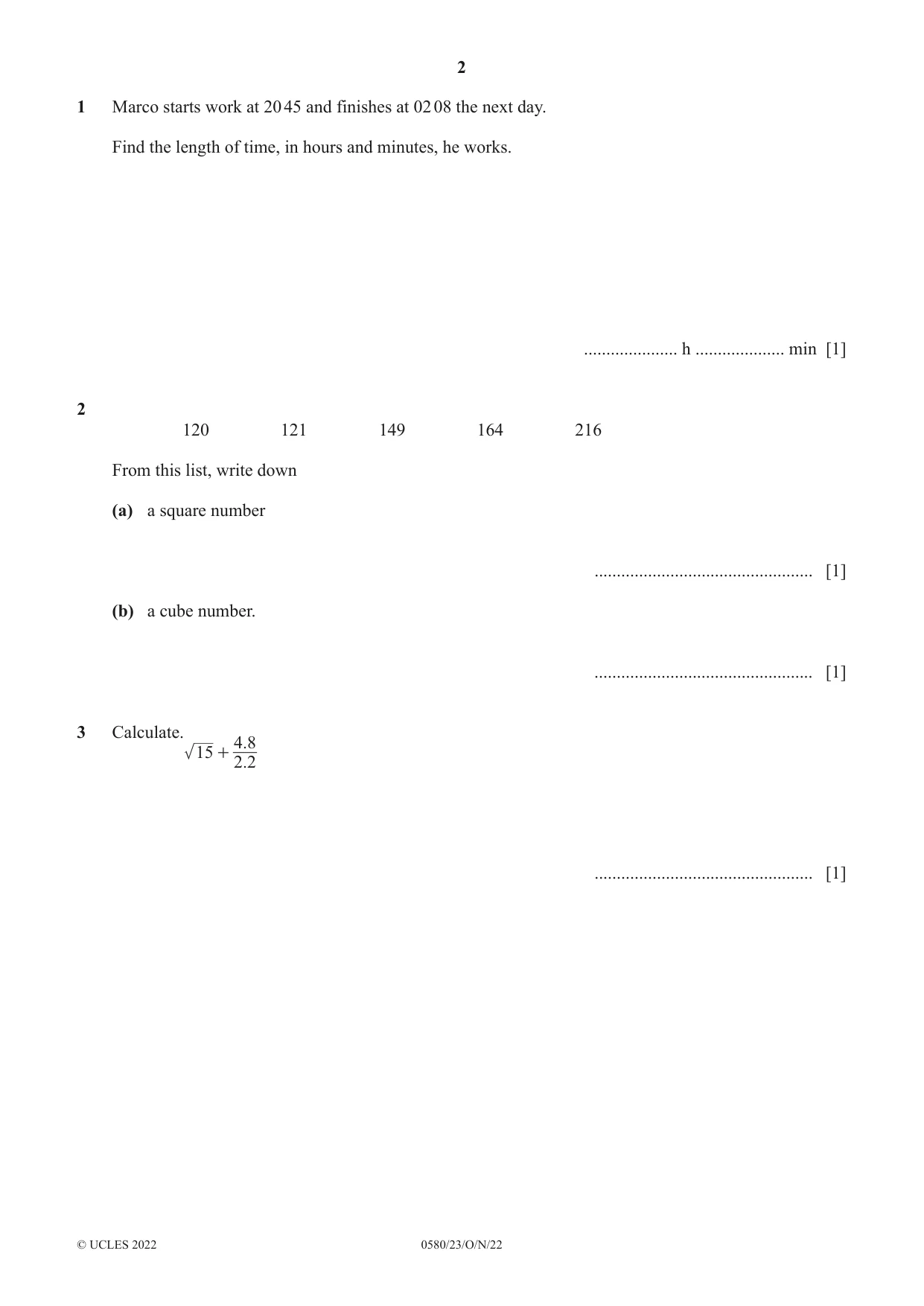 Cambridge IGCSE Mathematics 0580 2022 Oct/Nov Paper 2 · Variant 3 question paper, page 2 of 12