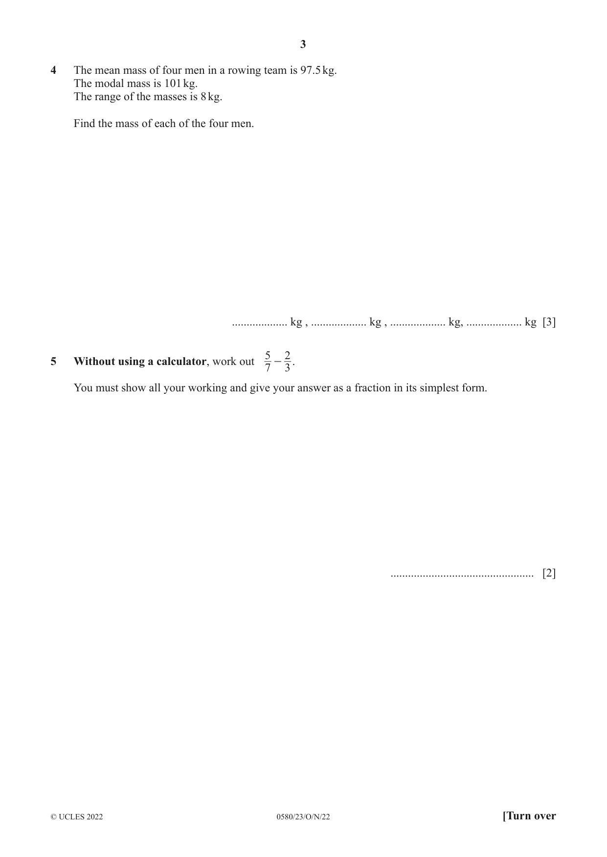 Cambridge IGCSE Mathematics 0580 2022 Oct/Nov Paper 2 · Variant 3 question paper, page 3 of 12