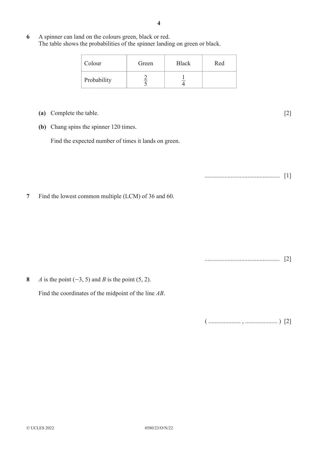 Cambridge IGCSE Mathematics 0580 2022 Oct/Nov Paper 2 · Variant 3 question paper, page 4 of 12