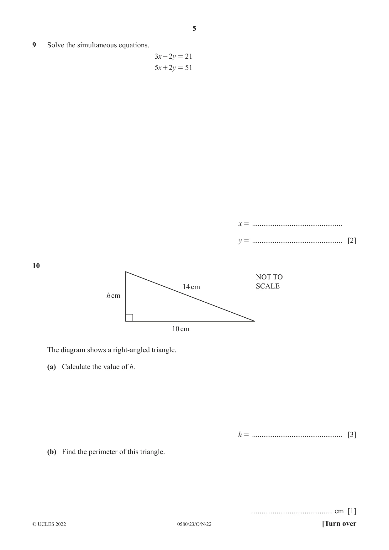 Cambridge IGCSE Mathematics 0580 2022 Oct/Nov Paper 2 · Variant 3 question paper, page 5 of 12