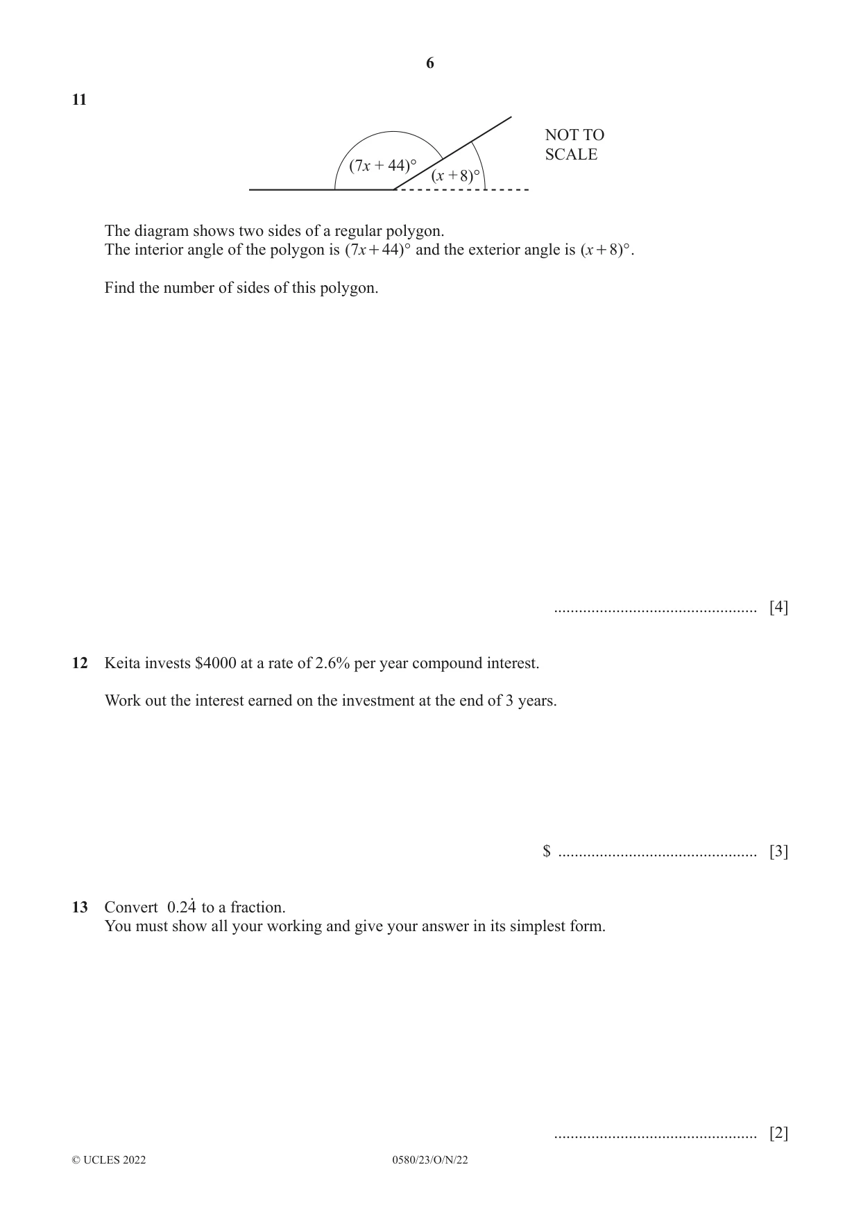 Cambridge IGCSE Mathematics 0580 2022 Oct/Nov Paper 2 · Variant 3 question paper, page 6 of 12