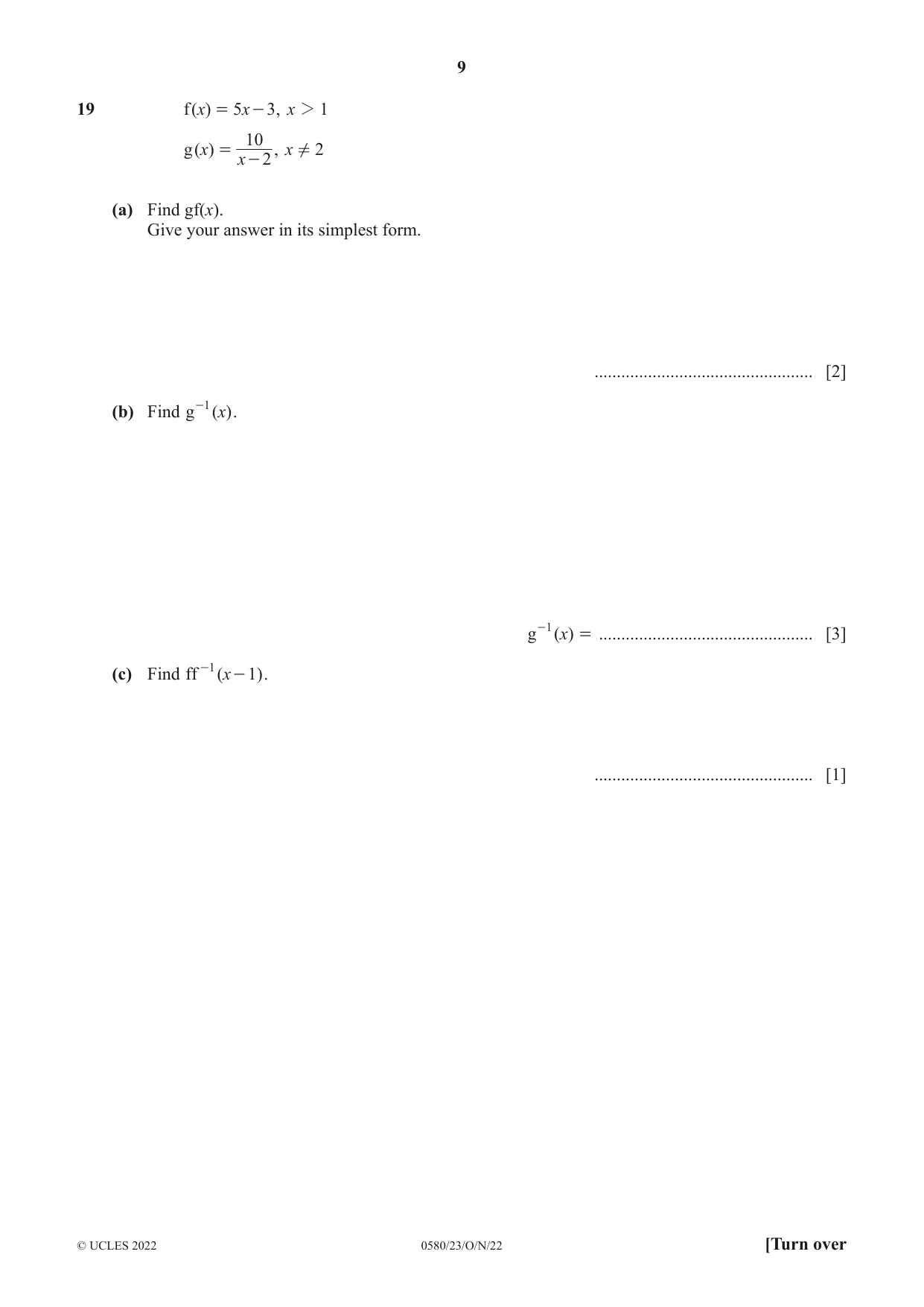 Cambridge IGCSE Mathematics 0580 2022 Oct/Nov Paper 2 · Variant 3 question paper, page 9 of 12