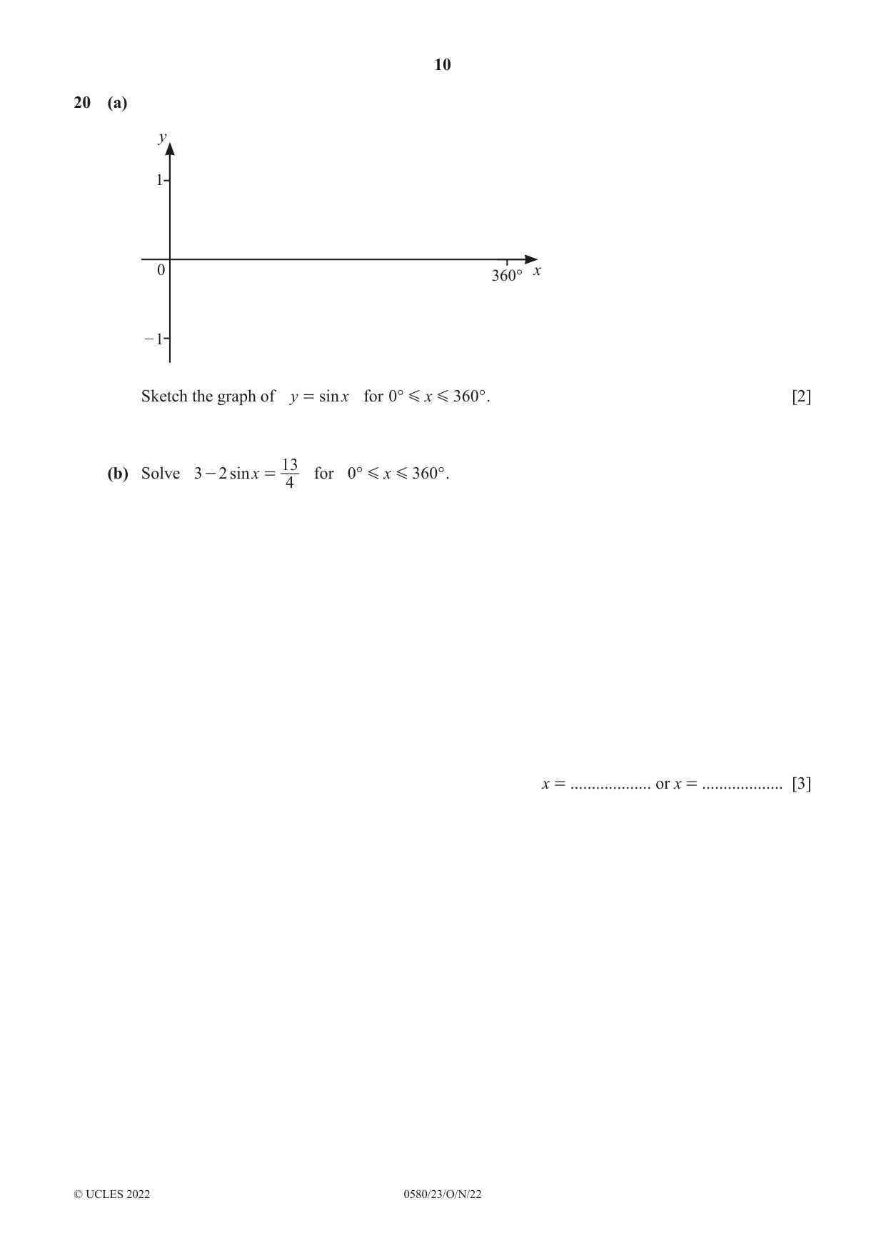 Cambridge IGCSE Mathematics 0580 2022 Oct/Nov Paper 2 · Variant 3 question paper, page 10 of 12