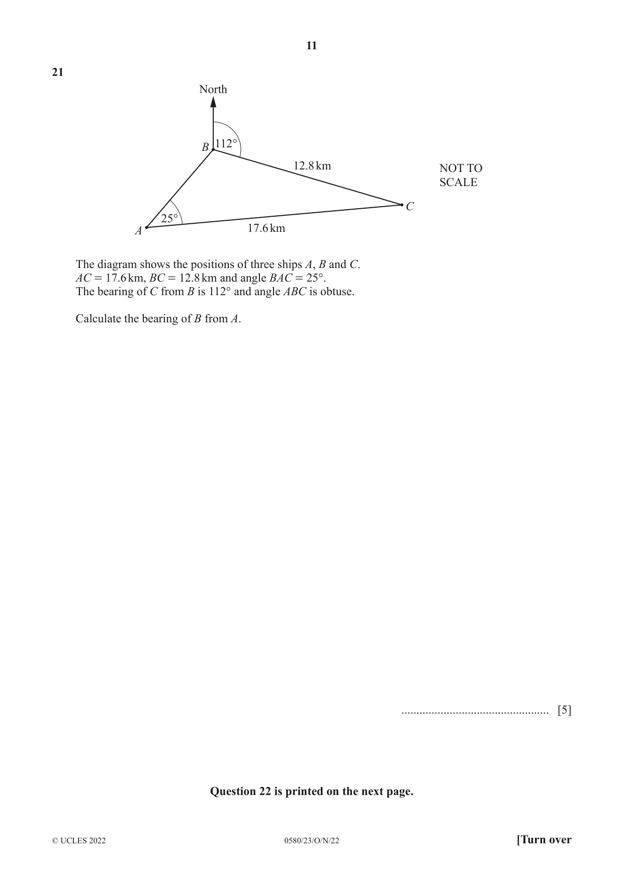 Cambridge IGCSE Mathematics 0580 2022 Oct/Nov Paper 2 · Variant 3 question paper, page 11 of 12