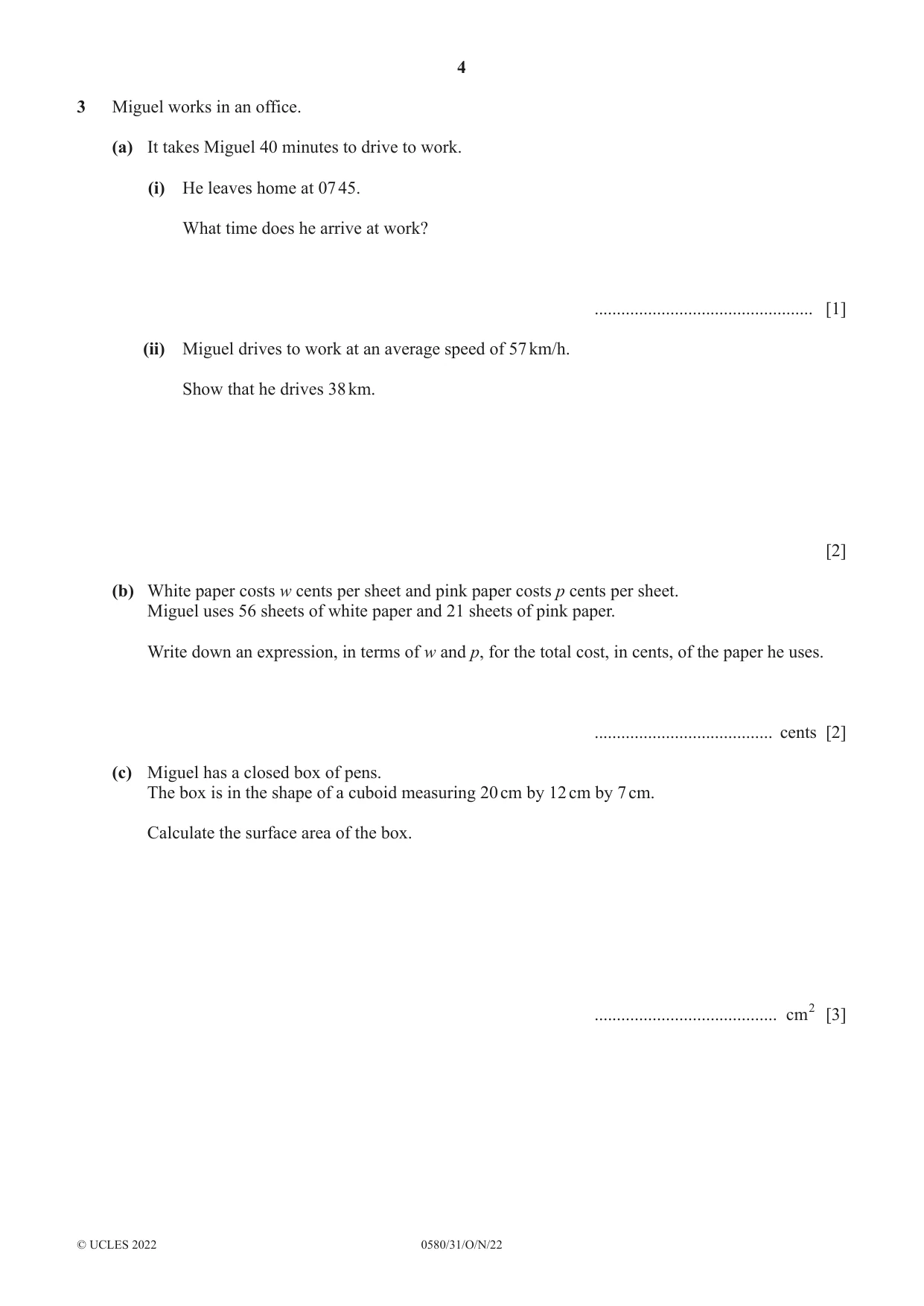 Cambridge IGCSE Mathematics 0580 2022 Oct/Nov Paper 3 · Variant 1 question paper, page 4 of 16