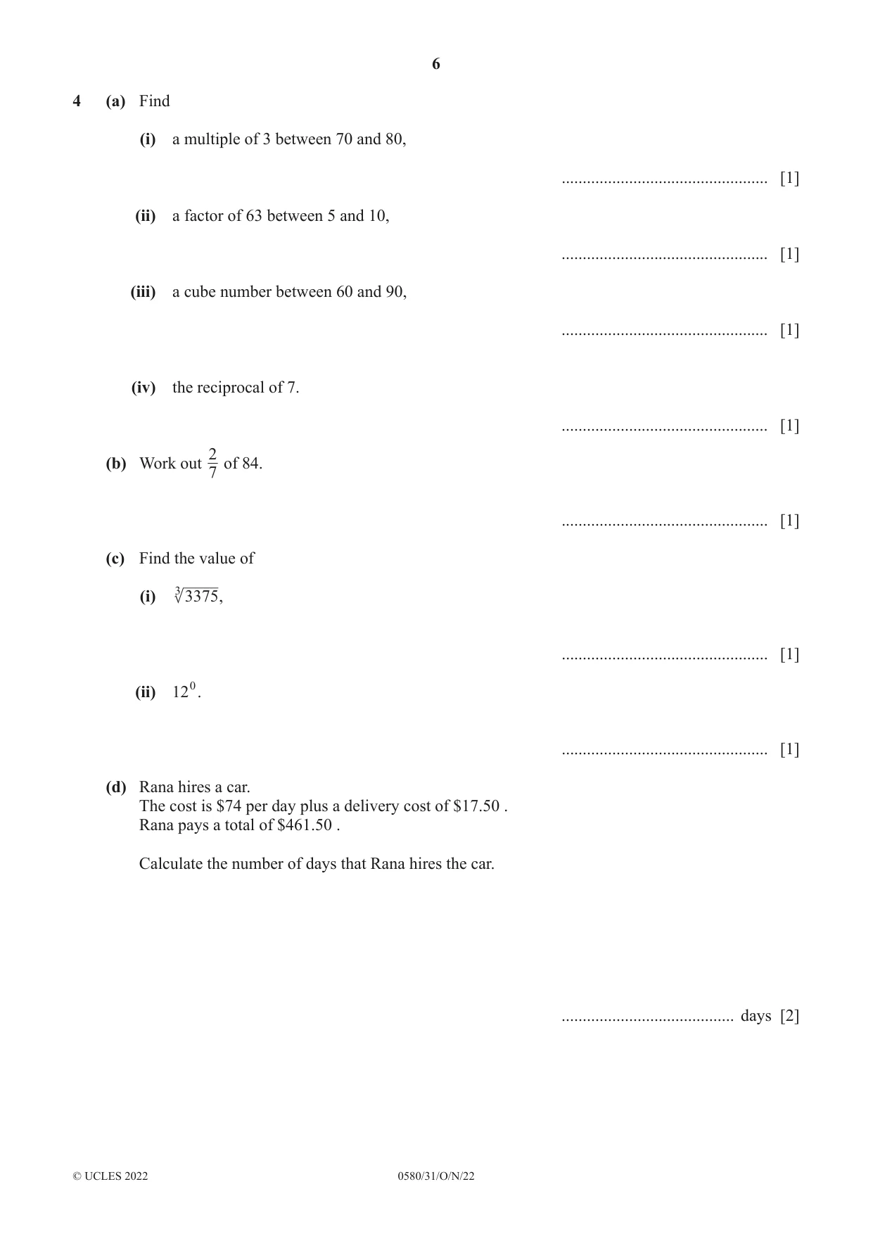 Cambridge IGCSE Mathematics 0580 2022 Oct/Nov Paper 3 · Variant 1 question paper, page 6 of 16
