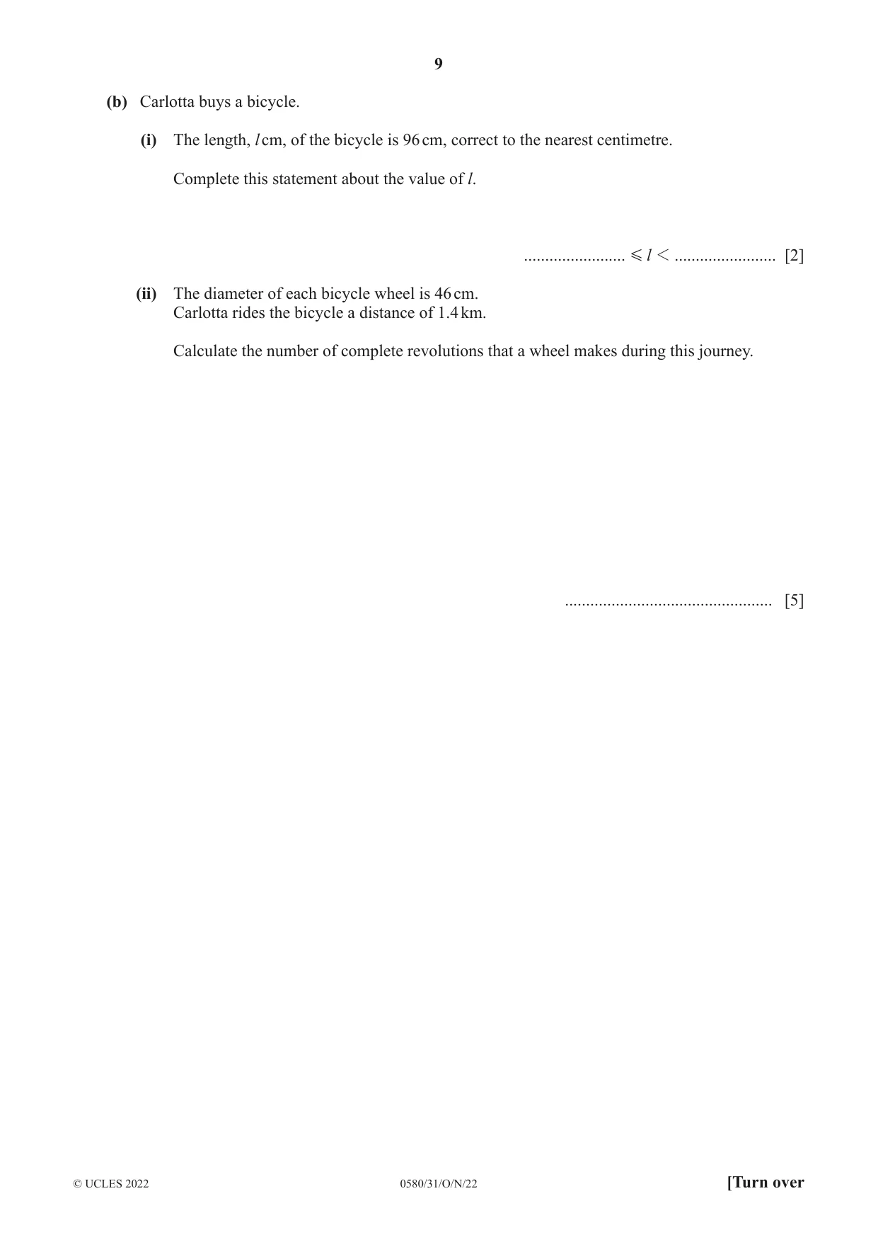 Cambridge IGCSE Mathematics 0580 2022 Oct/Nov Paper 3 · Variant 1 question paper, page 9 of 16